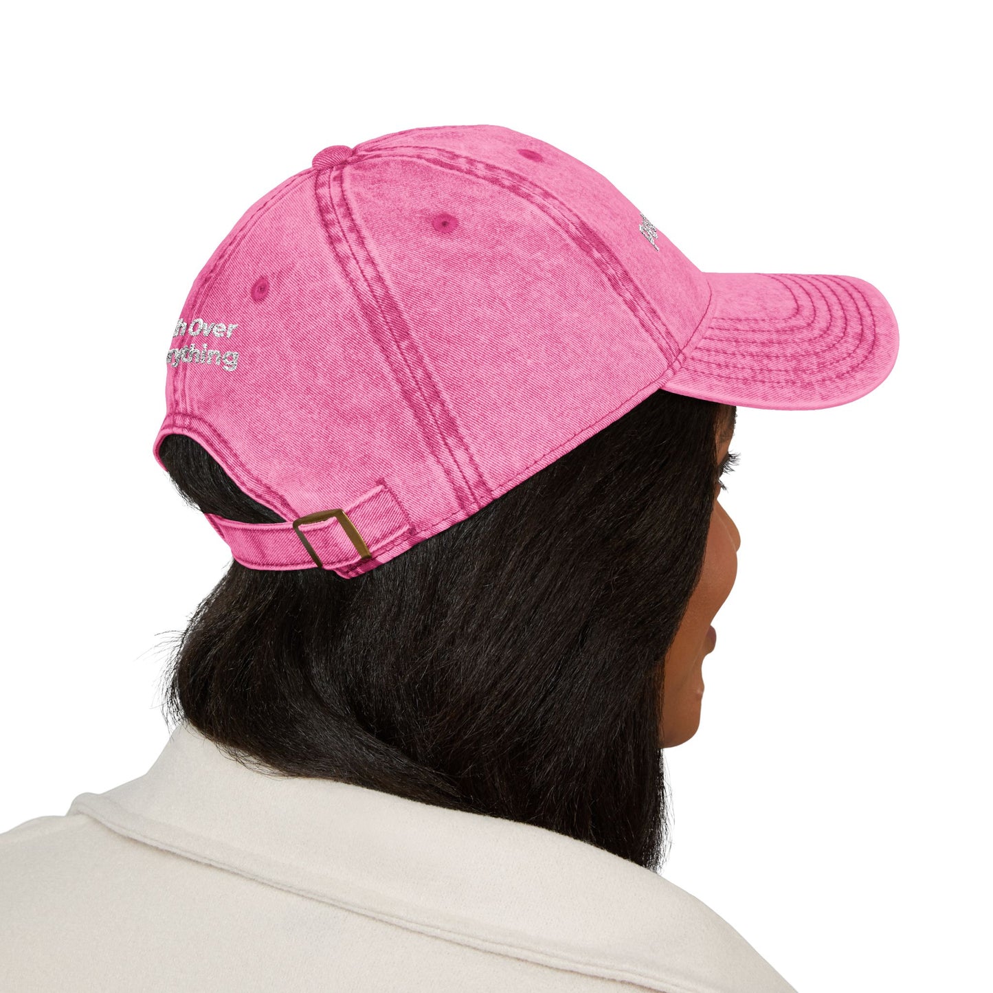 Vintage Embroidered Cap — “POP Peace Over Pain” Red Distressed Hat