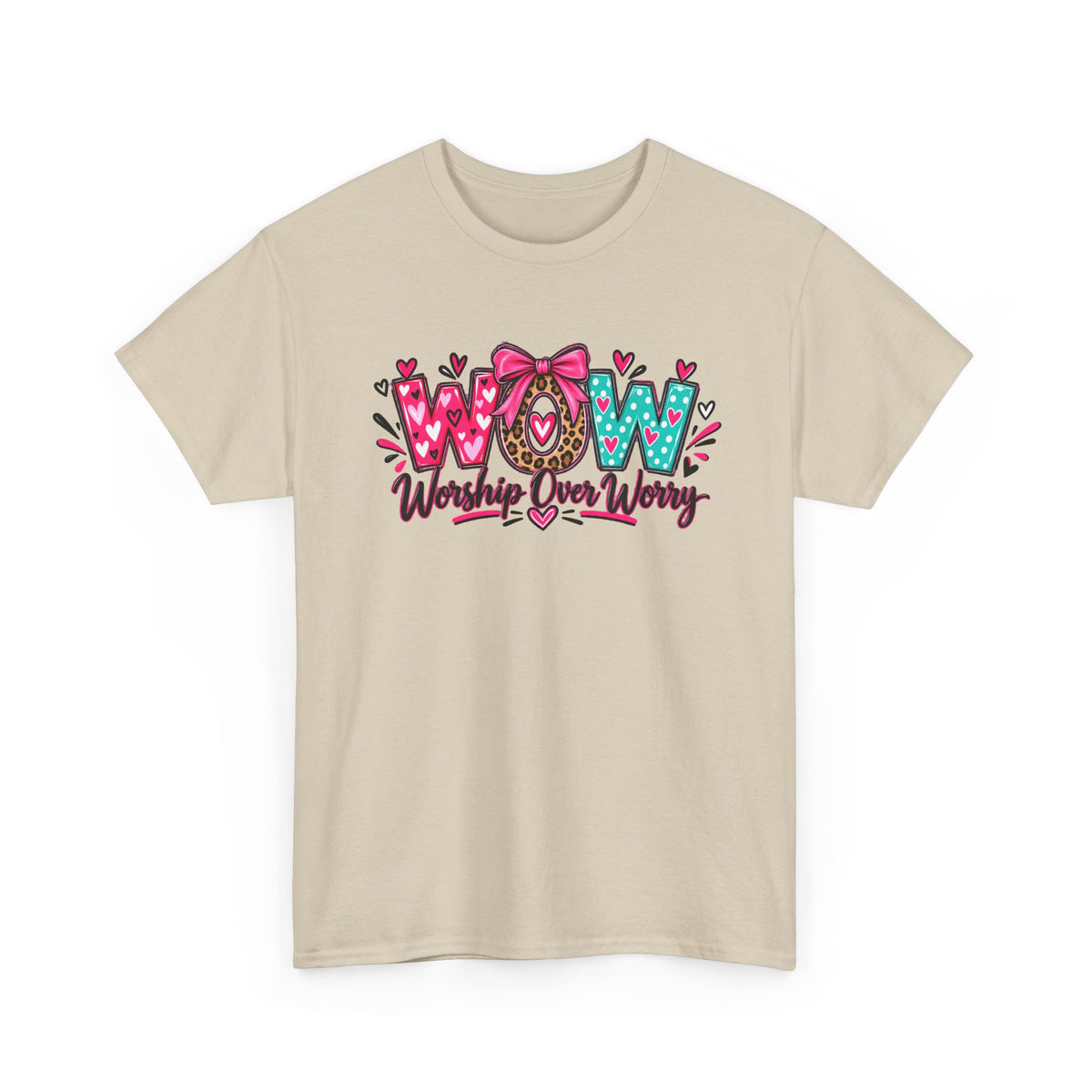 W.O.W. "Worship Over Worry" Graphic Tee — Faith-Inspired Christian Shirt
