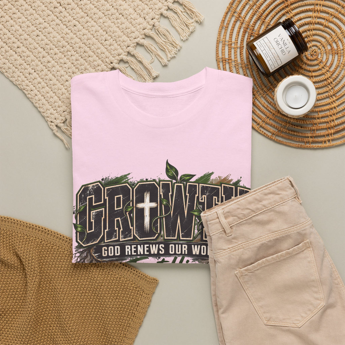 Growth "Trust Him" Christian T-Shirt — God Renews Our Worth Faith Tee