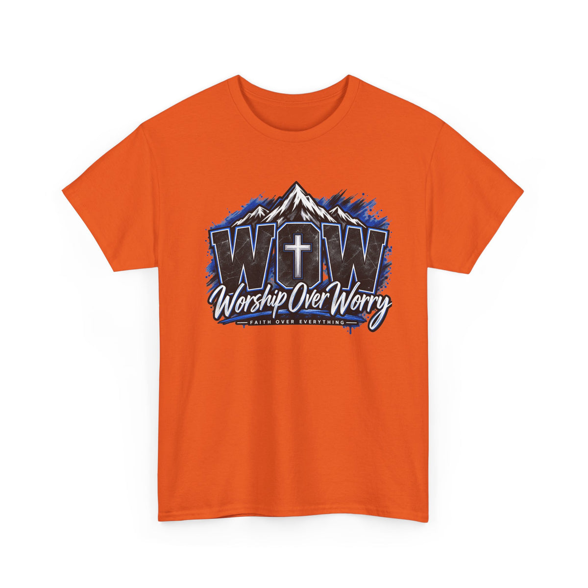Worship Over Worry T-Shirt — Faith Mountain Cross Graphic Tee