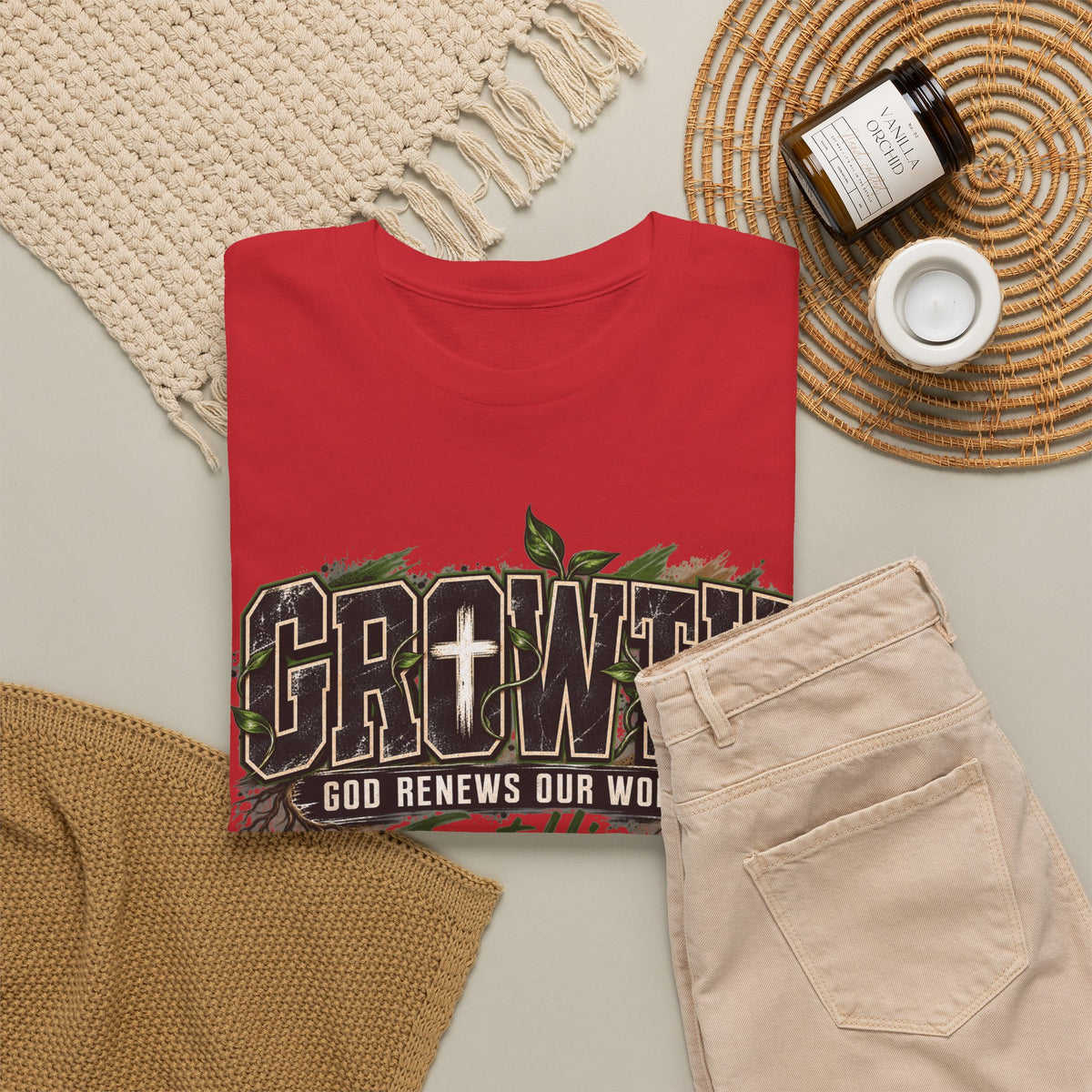 Growth "Trust Him" Christian T-Shirt — God Renews Our Worth Faith Tee