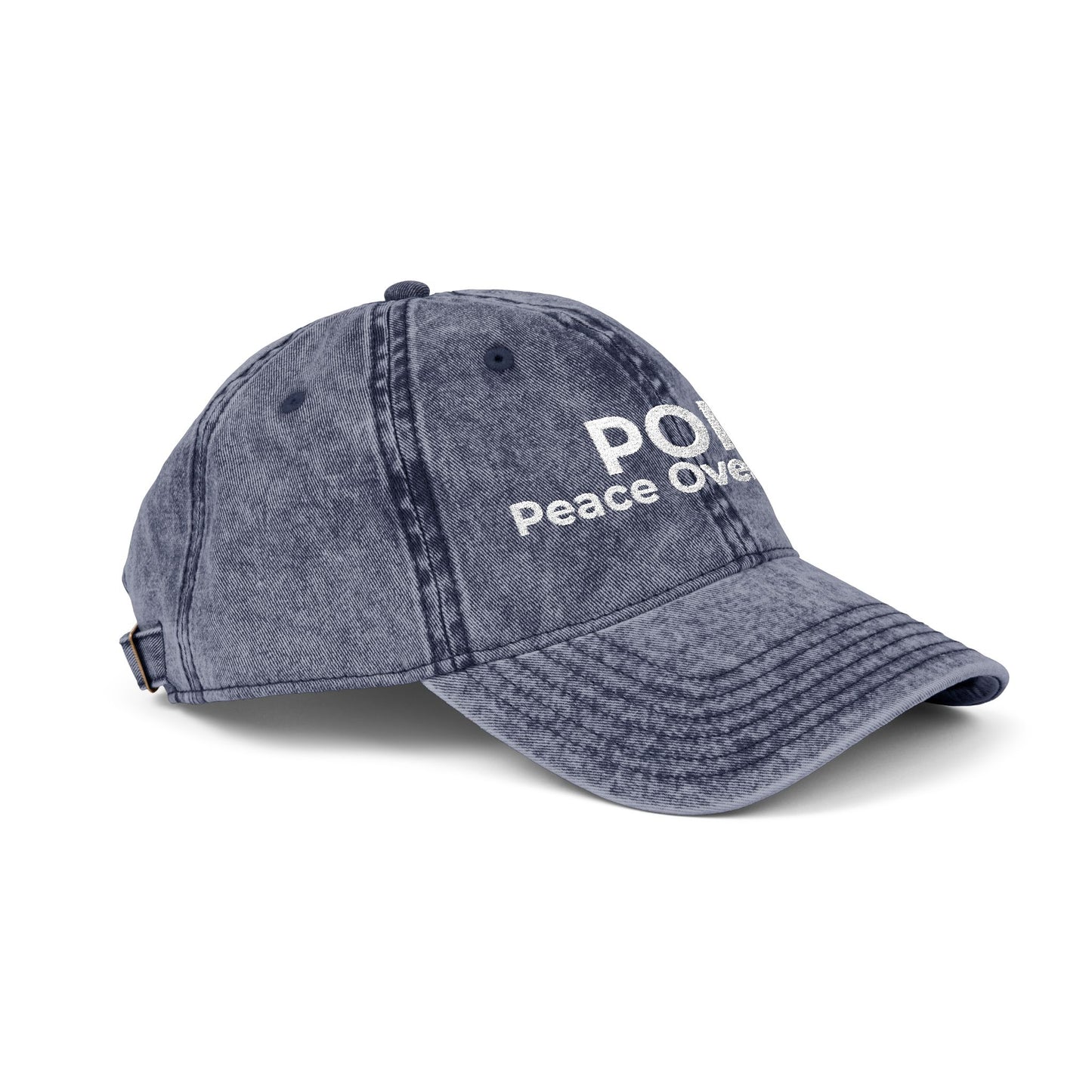 Vintage Embroidered Cap — “POP Peace Over Pain” Red Distressed Hat