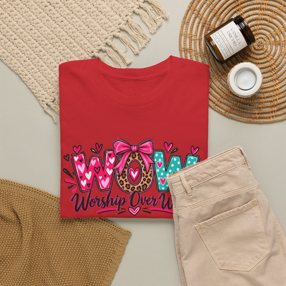 W.O.W. "Worship Over Worry" Graphic Tee — Faith-Inspired Christian Shirt