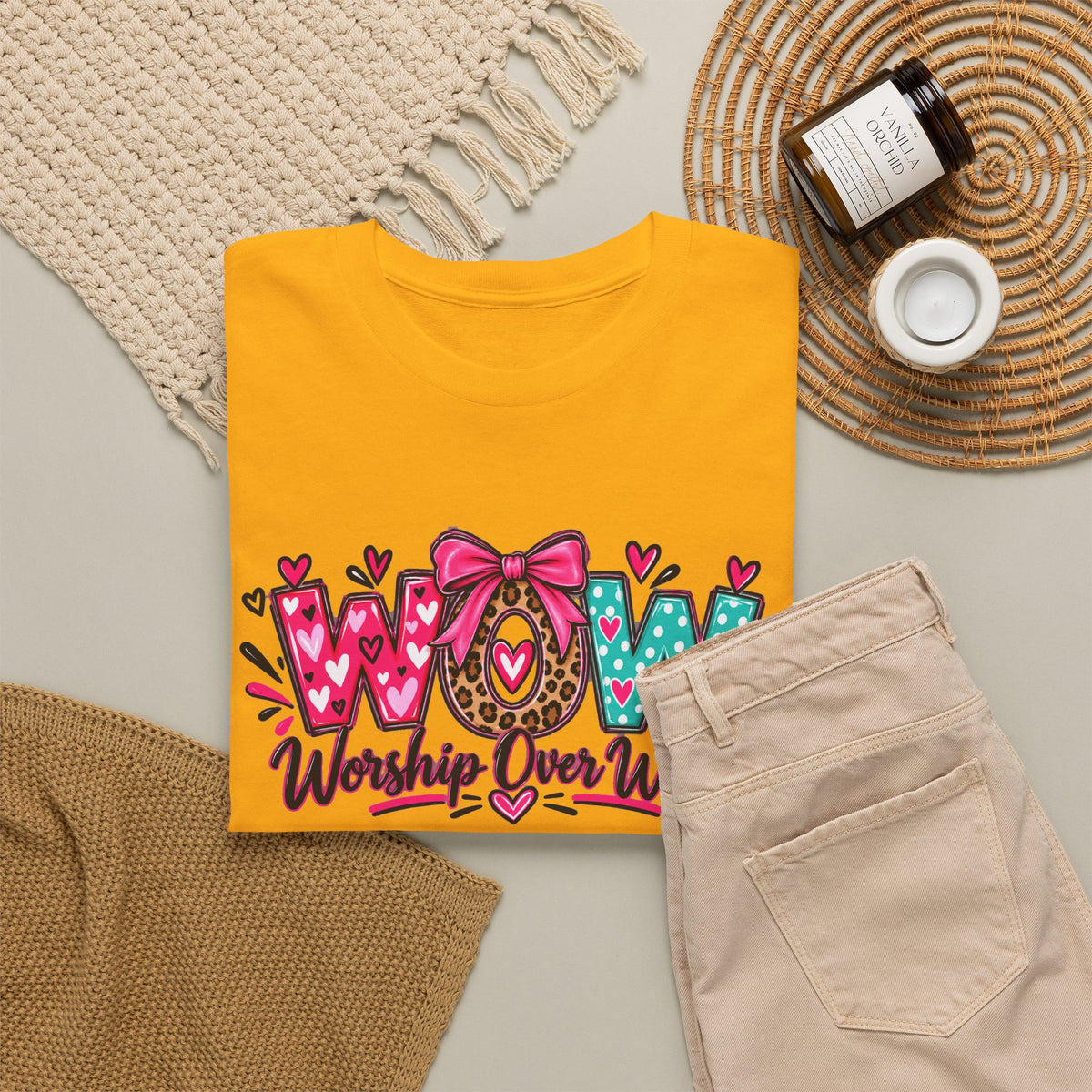 W.O.W. "Worship Over Worry" Graphic Tee — Faith-Inspired Christian Shirt