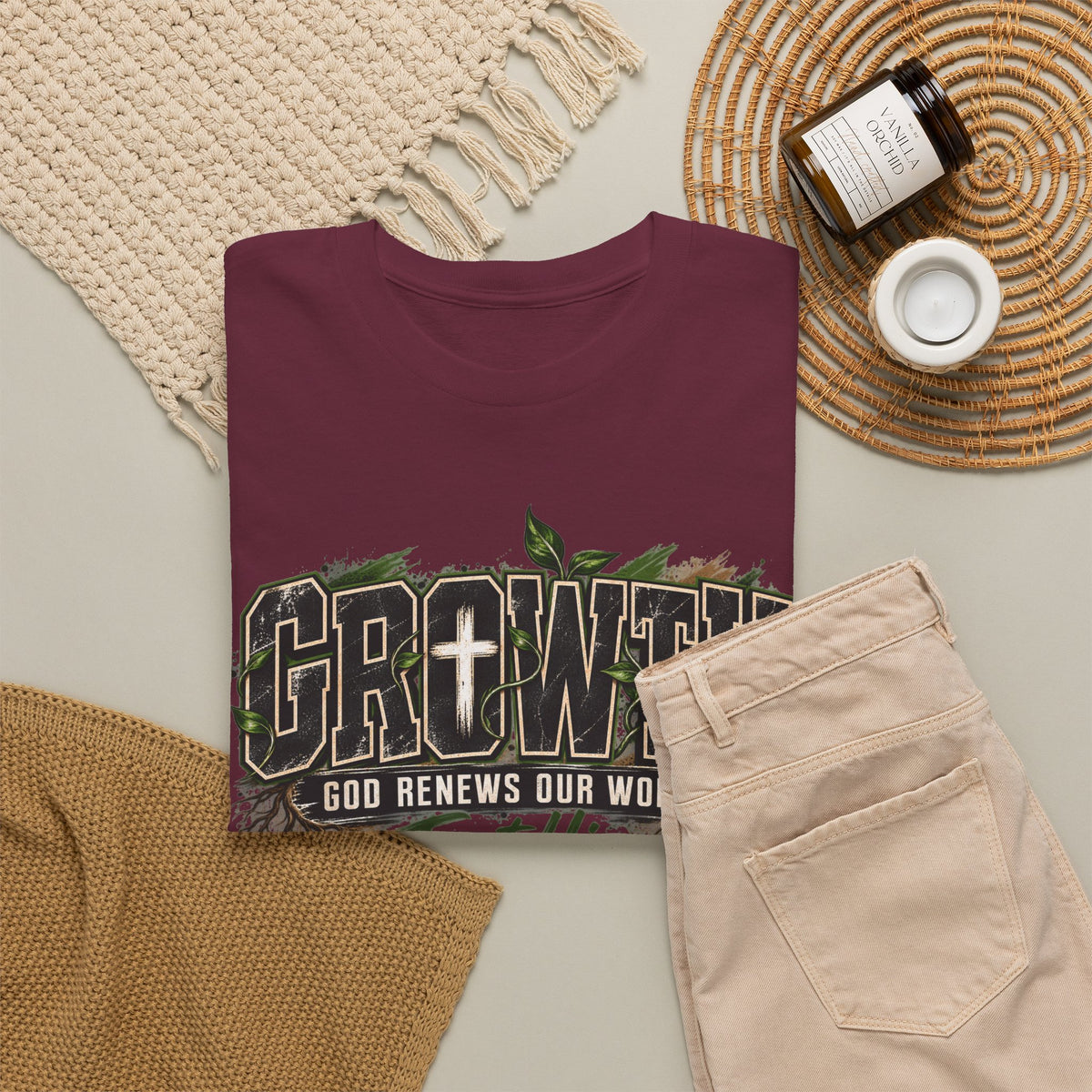 Growth "Trust Him" Christian T-Shirt — God Renews Our Worth Faith Tee