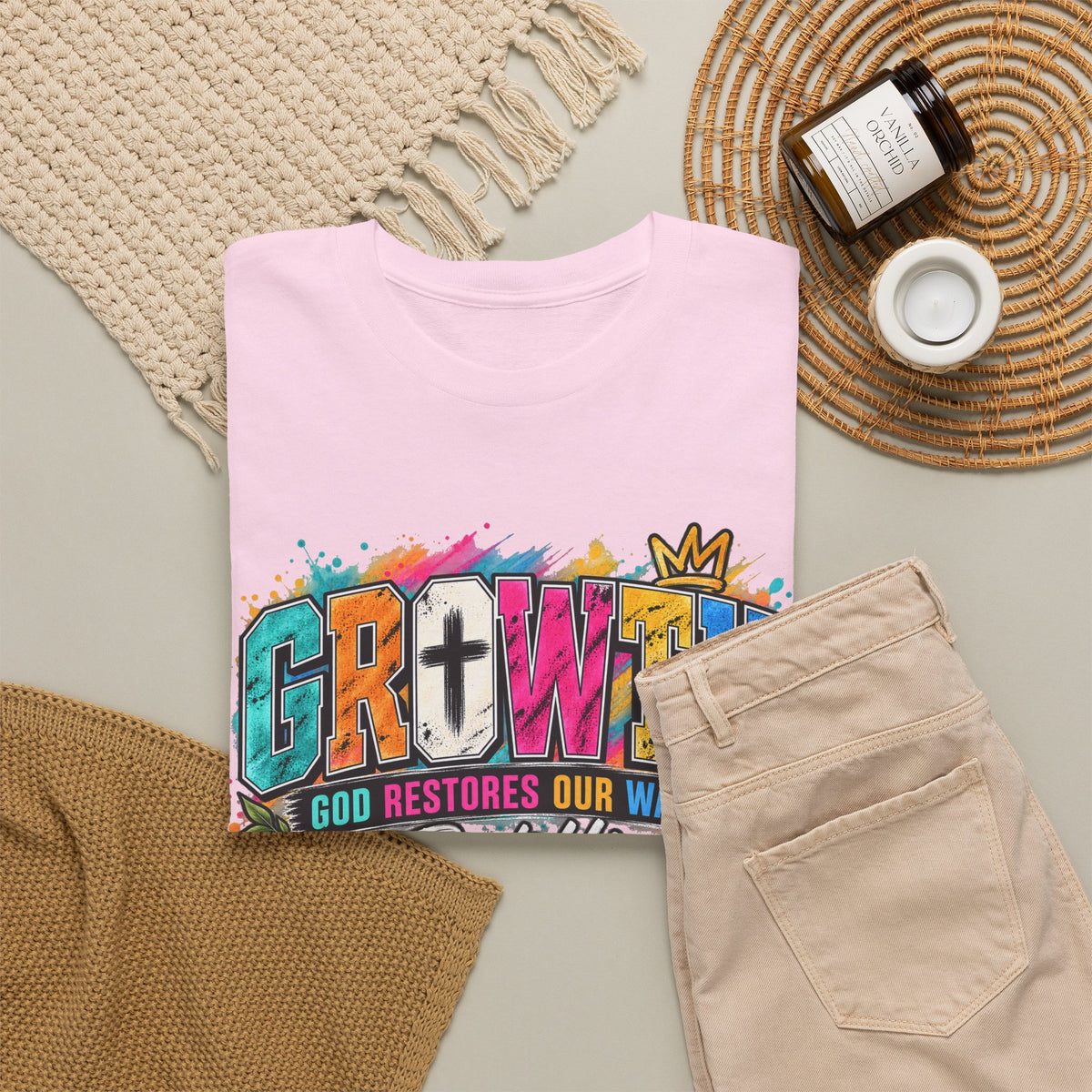 T-Shirt — "GROWTH: God Restores Our Ways, Trust Him" Colorful Faith Graphic