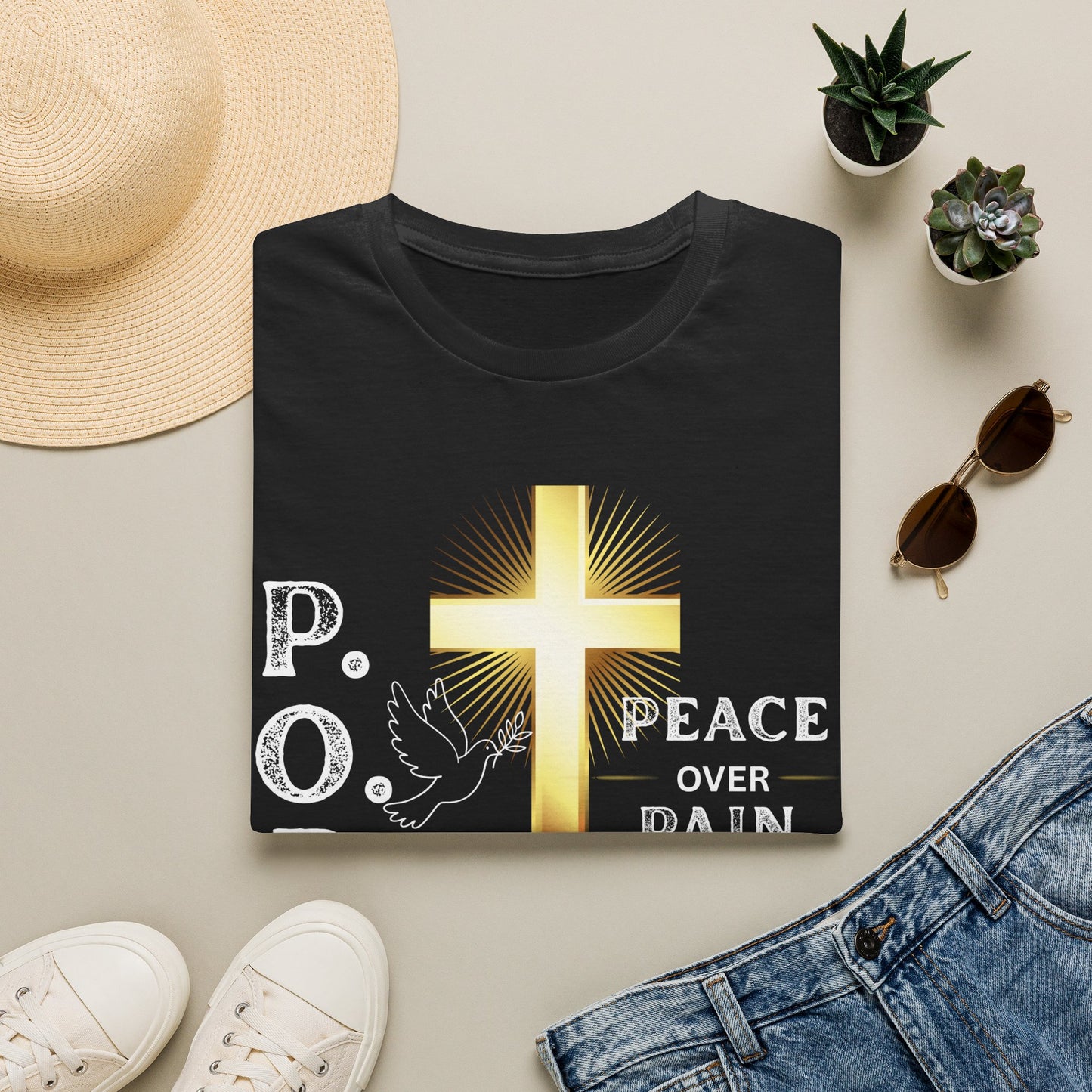 Peace Over Pain T-Shirt — Christian Cross & Dove Faith Graphic
