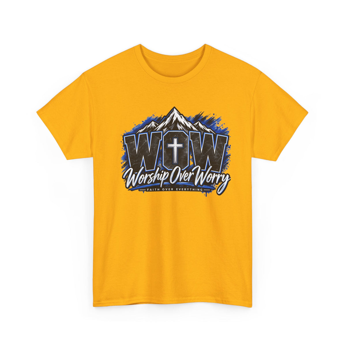 Worship Over Worry T-Shirt — Faith Mountain Cross Graphic Tee