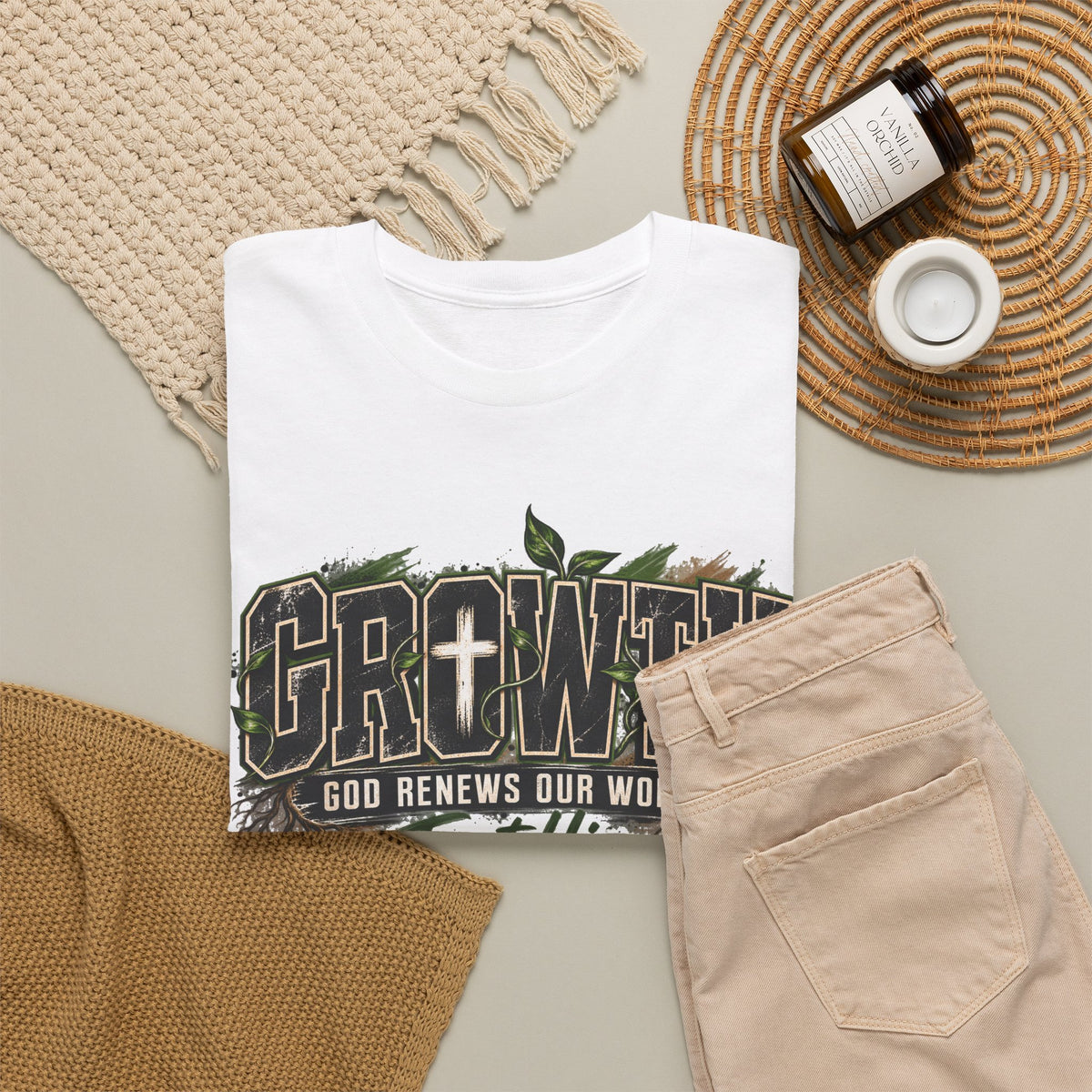 Growth "Trust Him" Christian T-Shirt — God Renews Our Worth Faith Tee