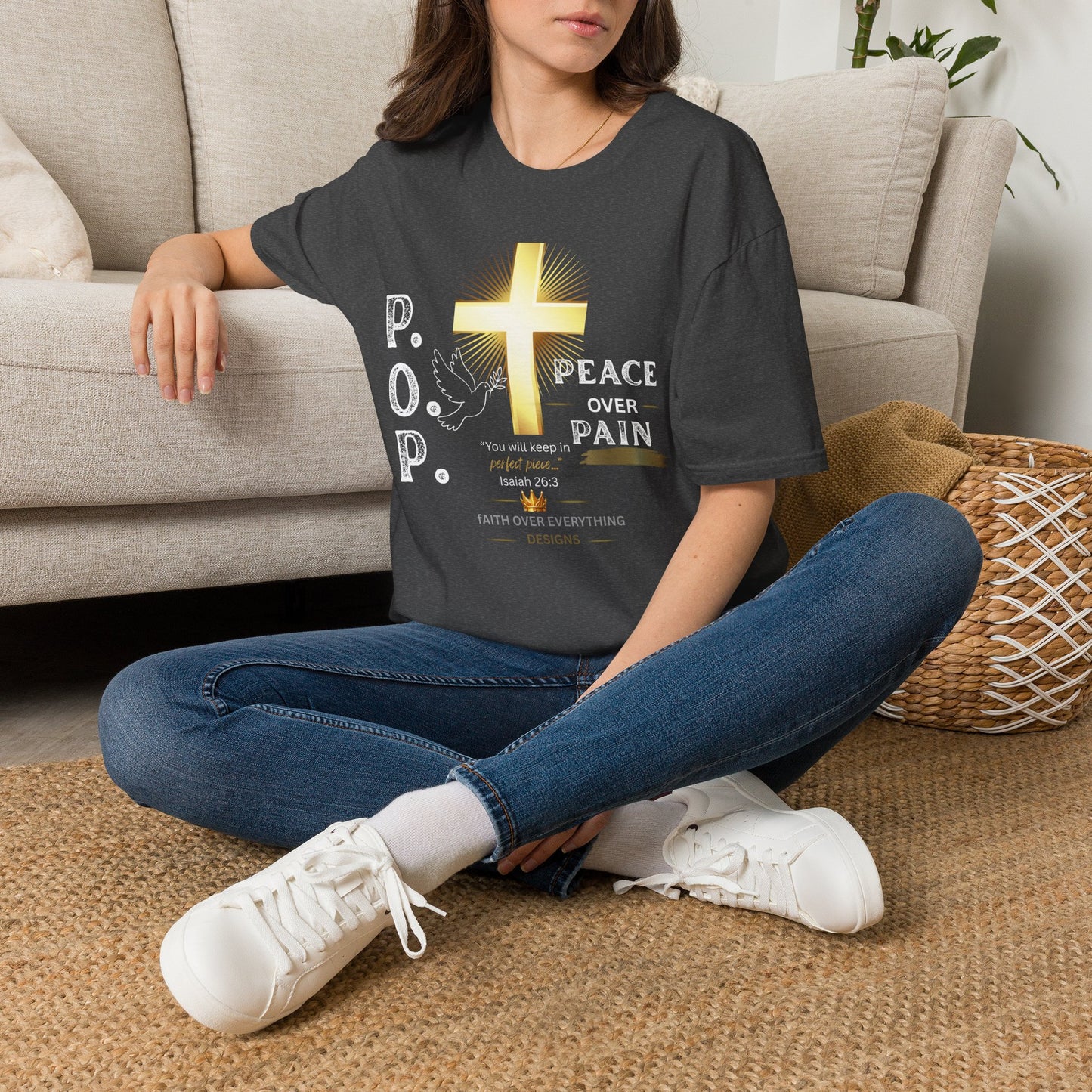 Peace Over Pain T-Shirt — Christian Cross & Dove Faith Graphic