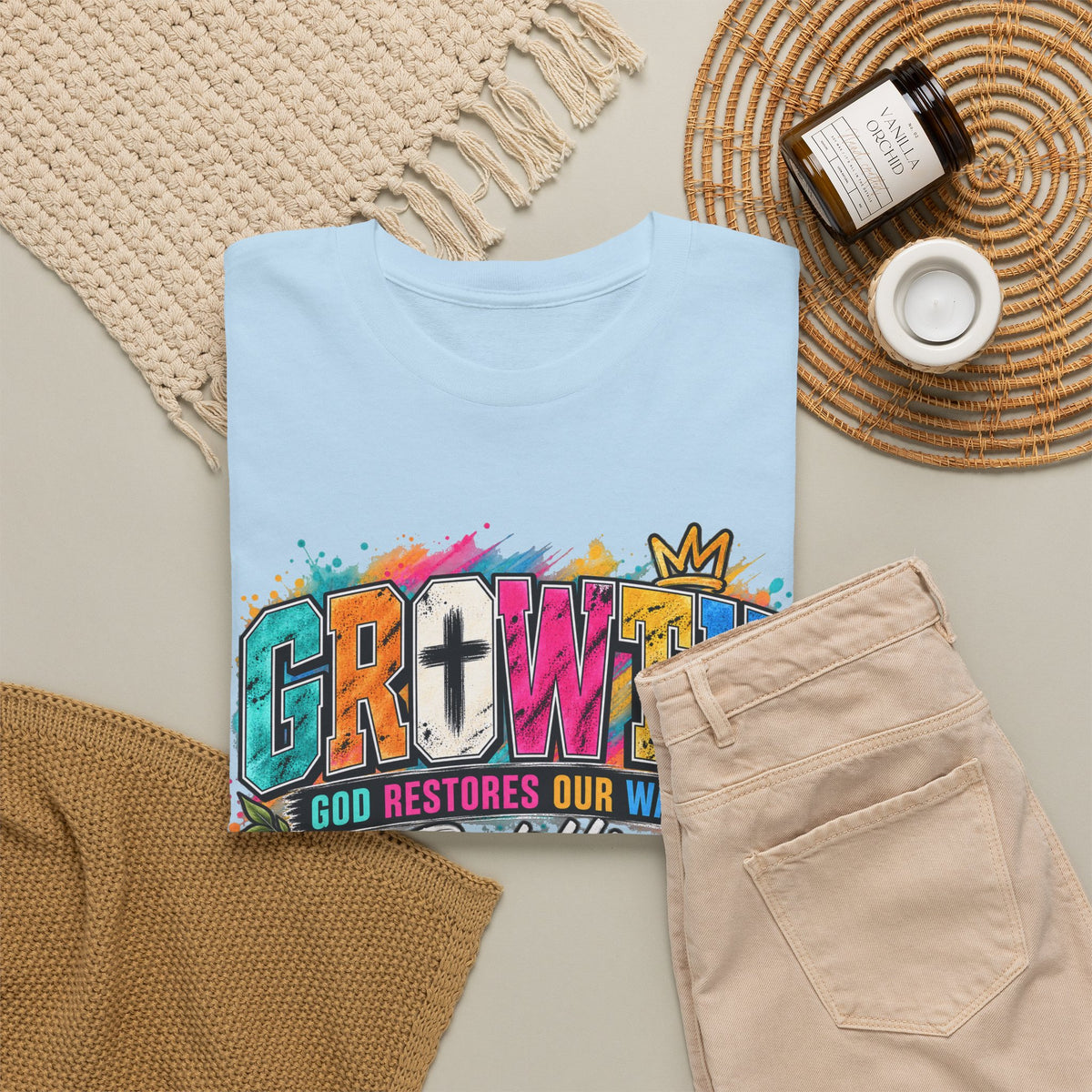 T-Shirt — "GROWTH: God Restores Our Ways, Trust Him" Colorful Faith Graphic