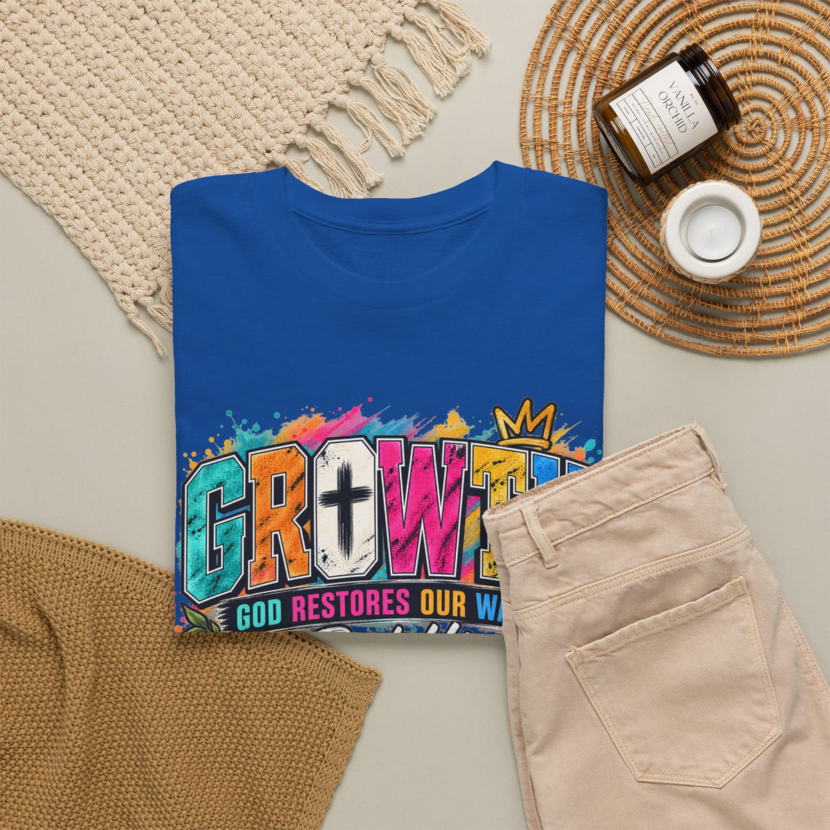 T-Shirt — "GROWTH: God Restores Our Ways, Trust Him" Colorful Faith Graphic