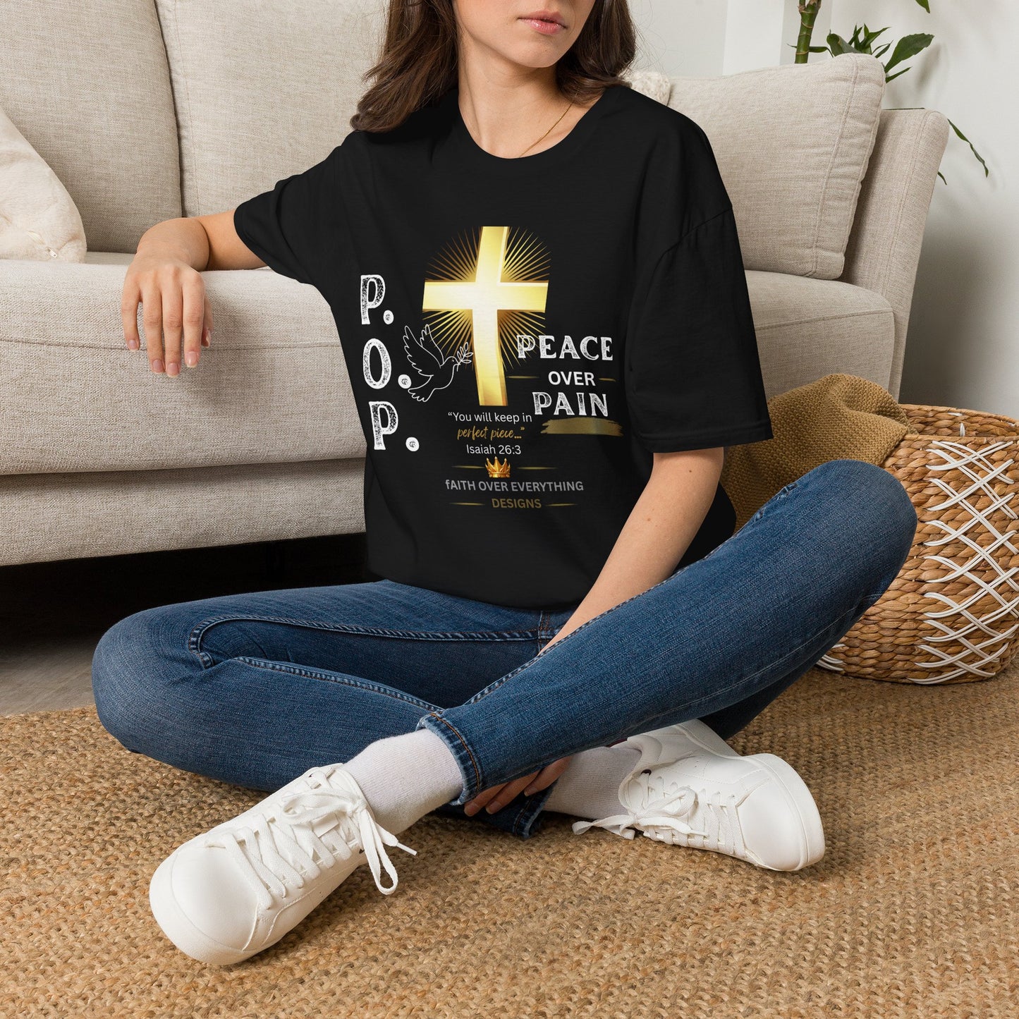 Peace Over Pain T-Shirt — Christian Cross & Dove Faith Graphic