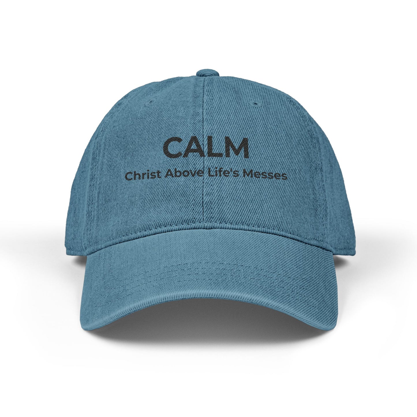 Faith Over Everything™ Denim Embroidered Hat | CALM –Christ Above Life's Messes