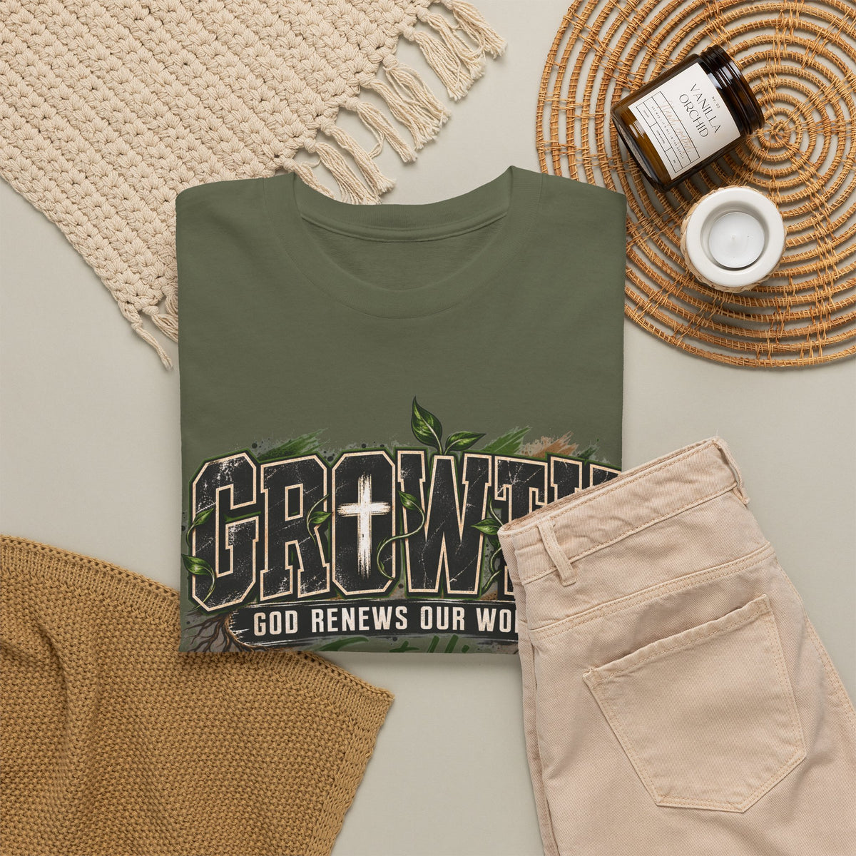 Growth "Trust Him" Christian T-Shirt — God Renews Our Worth Faith Tee