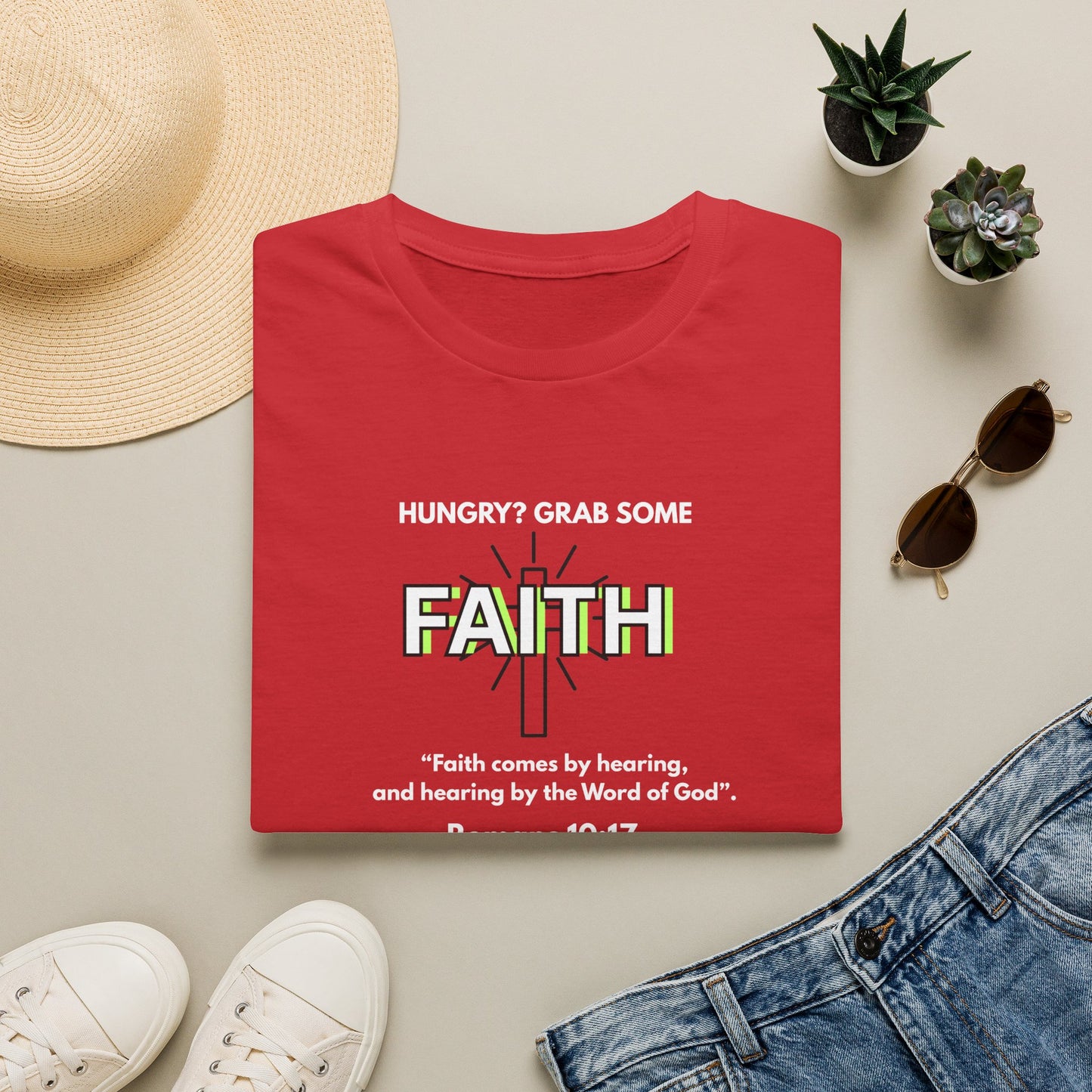 Faith T-Shirt — "Hungry? Grab Some Faith" Inspirational Christian Tee