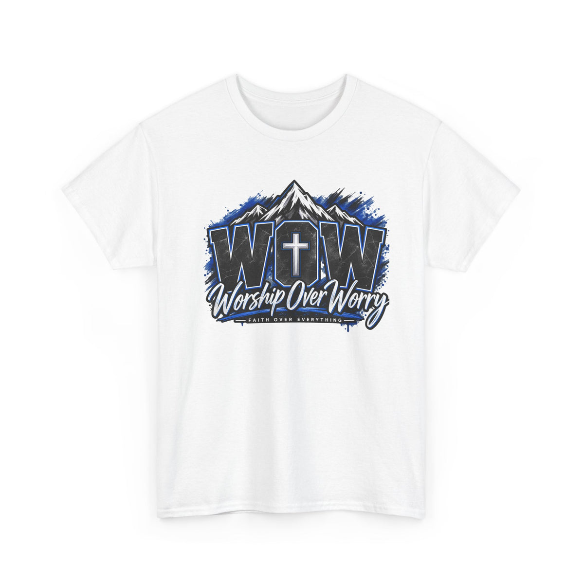 Worship Over Worry T-Shirt — Faith Mountain Cross Graphic Tee