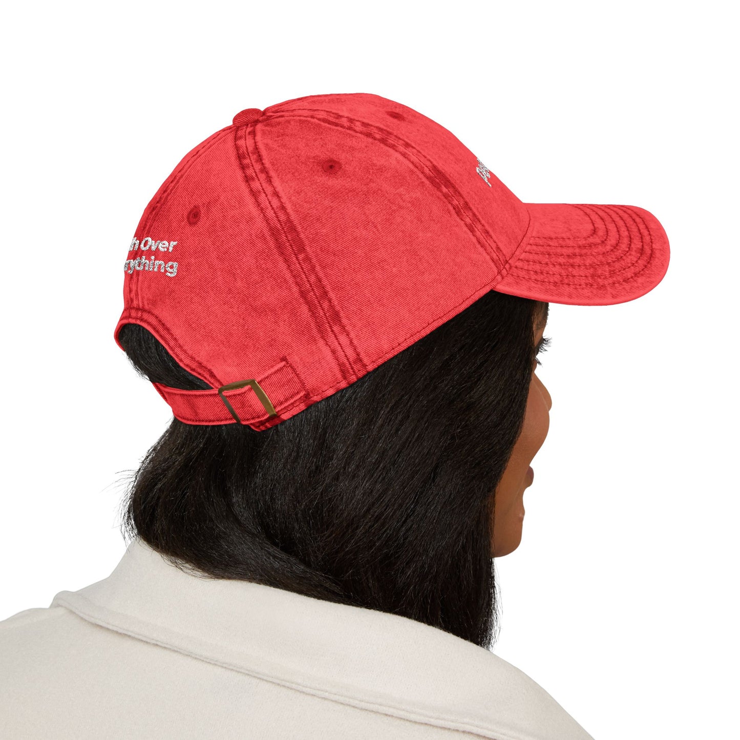 Vintage Embroidered Cap — “POP Peace Over Pain” Red Distressed Hat