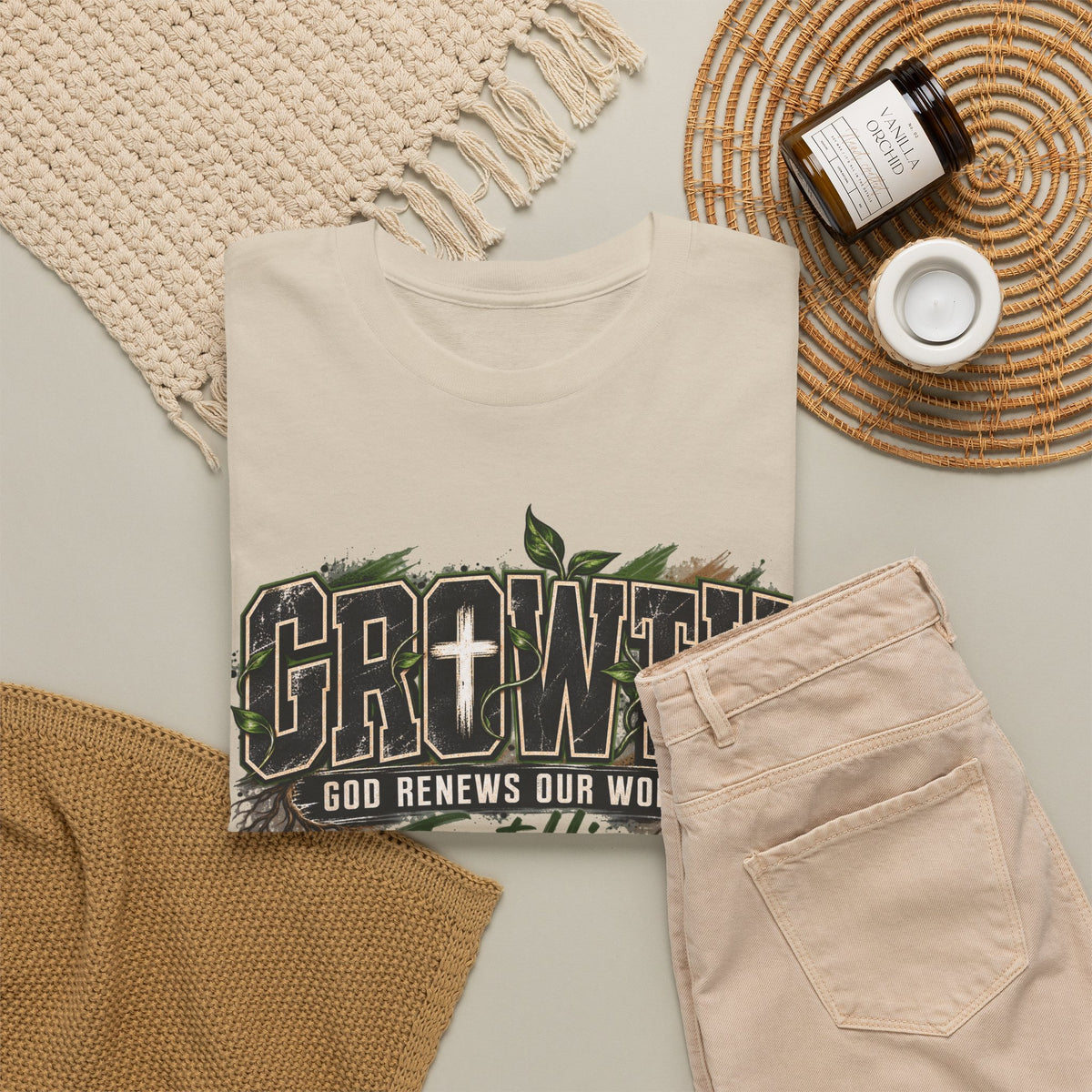 Growth "Trust Him" Christian T-Shirt — God Renews Our Worth Faith Tee