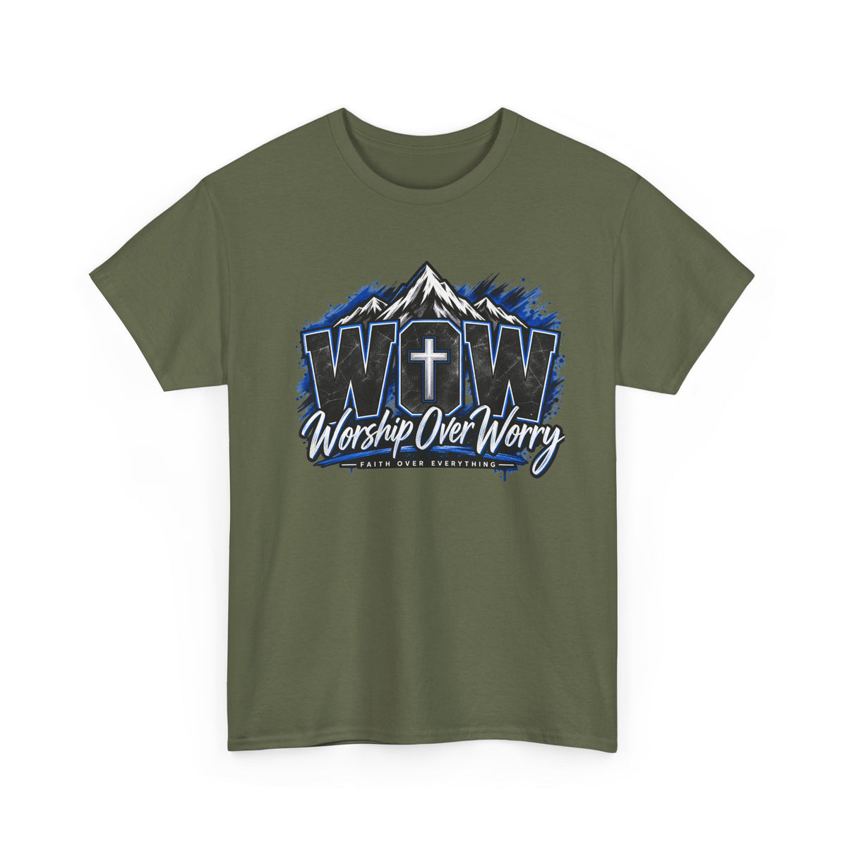 Worship Over Worry T-Shirt — Faith Mountain Cross Graphic Tee