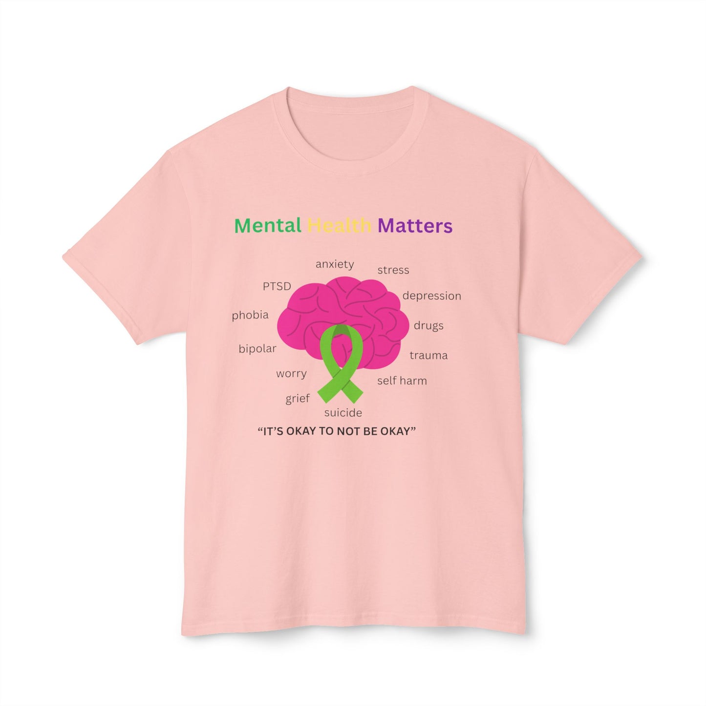 Mental Health Matters T-Shirt – Awareness Ribbon Brain Design ("It's Okay to Not Be Okay")