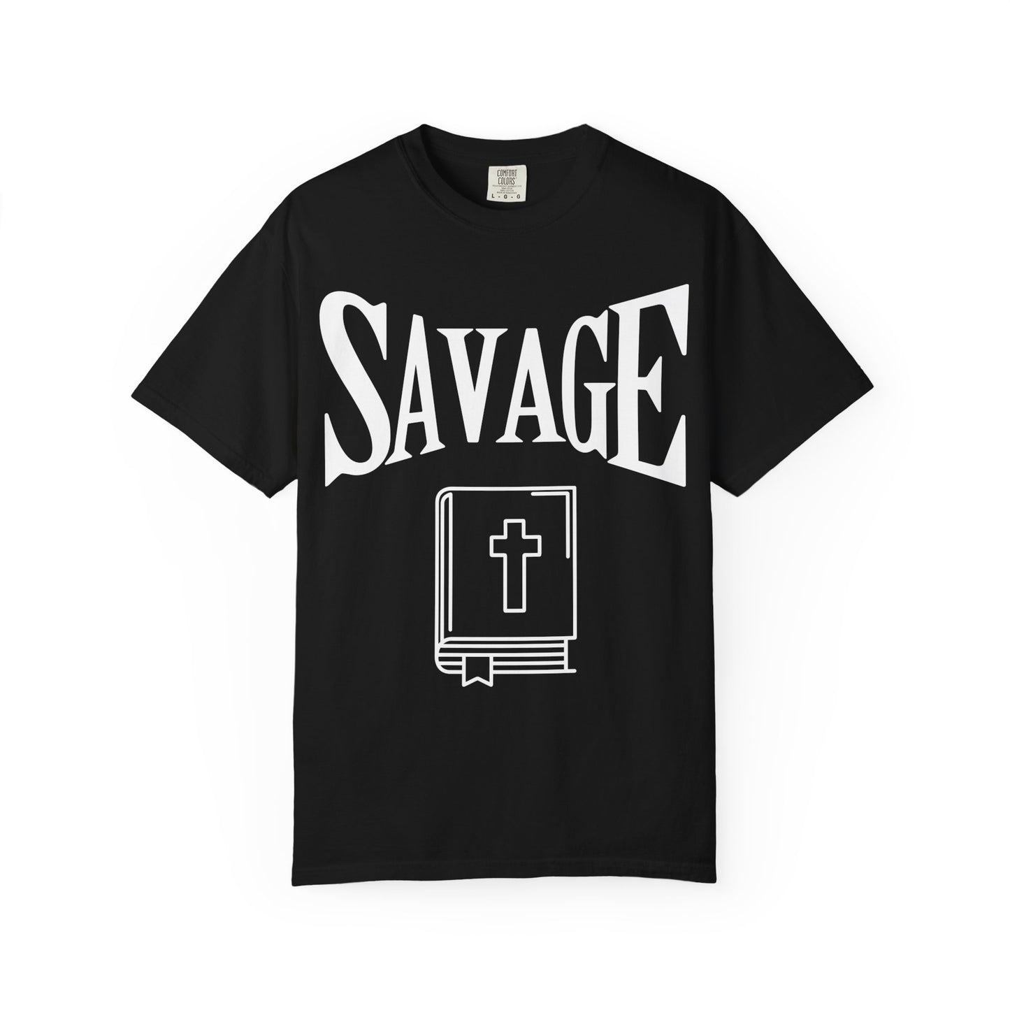 T-Shirt — "SAVAGE" Graphic Tee with Bible Icon (Edgy Faith Streetwear)