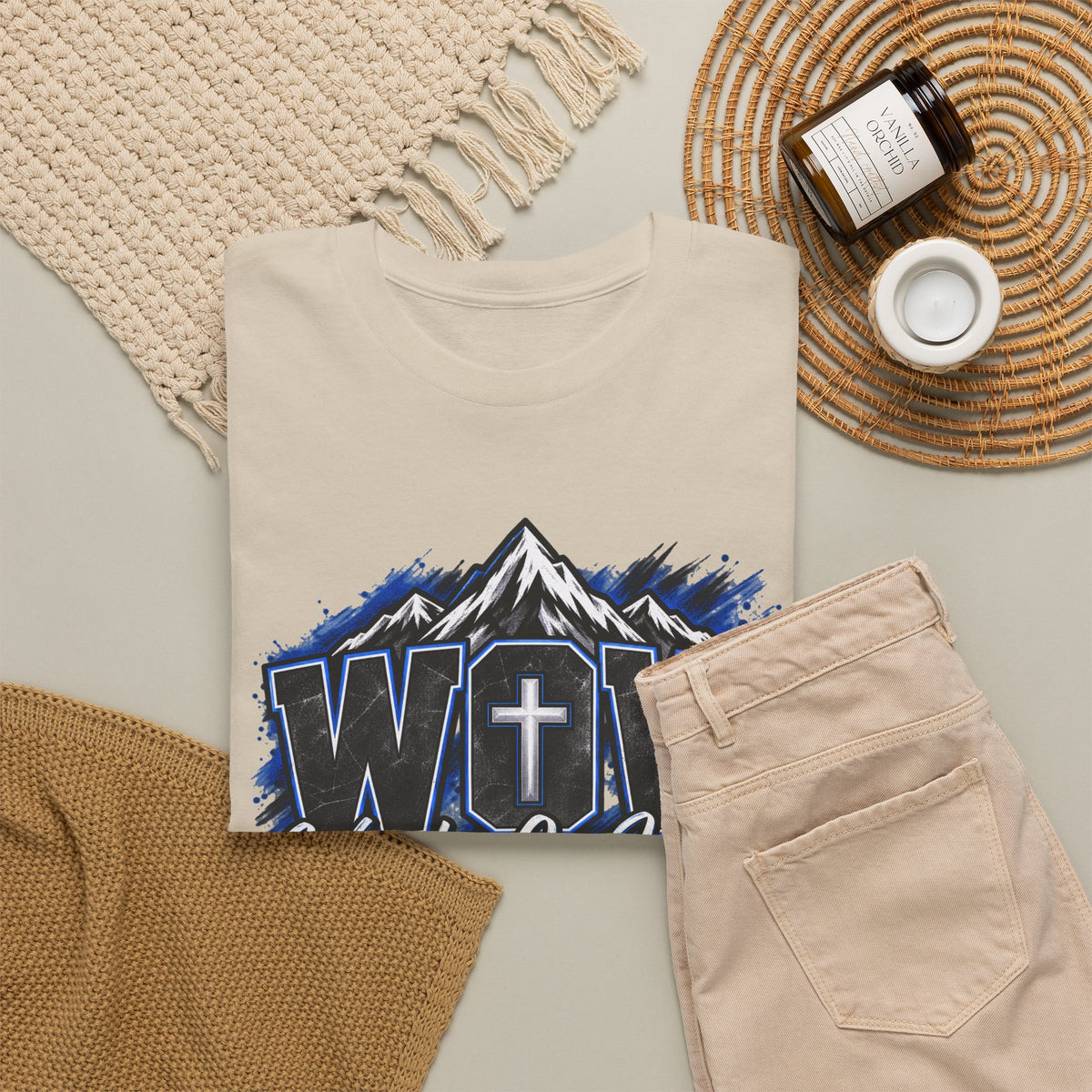 Worship Over Worry T-Shirt — Faith Mountain Cross Graphic Tee