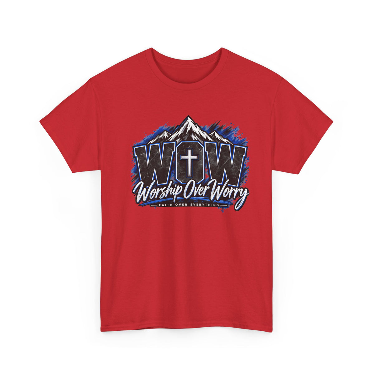 Worship Over Worry T-Shirt — Faith Mountain Cross Graphic Tee