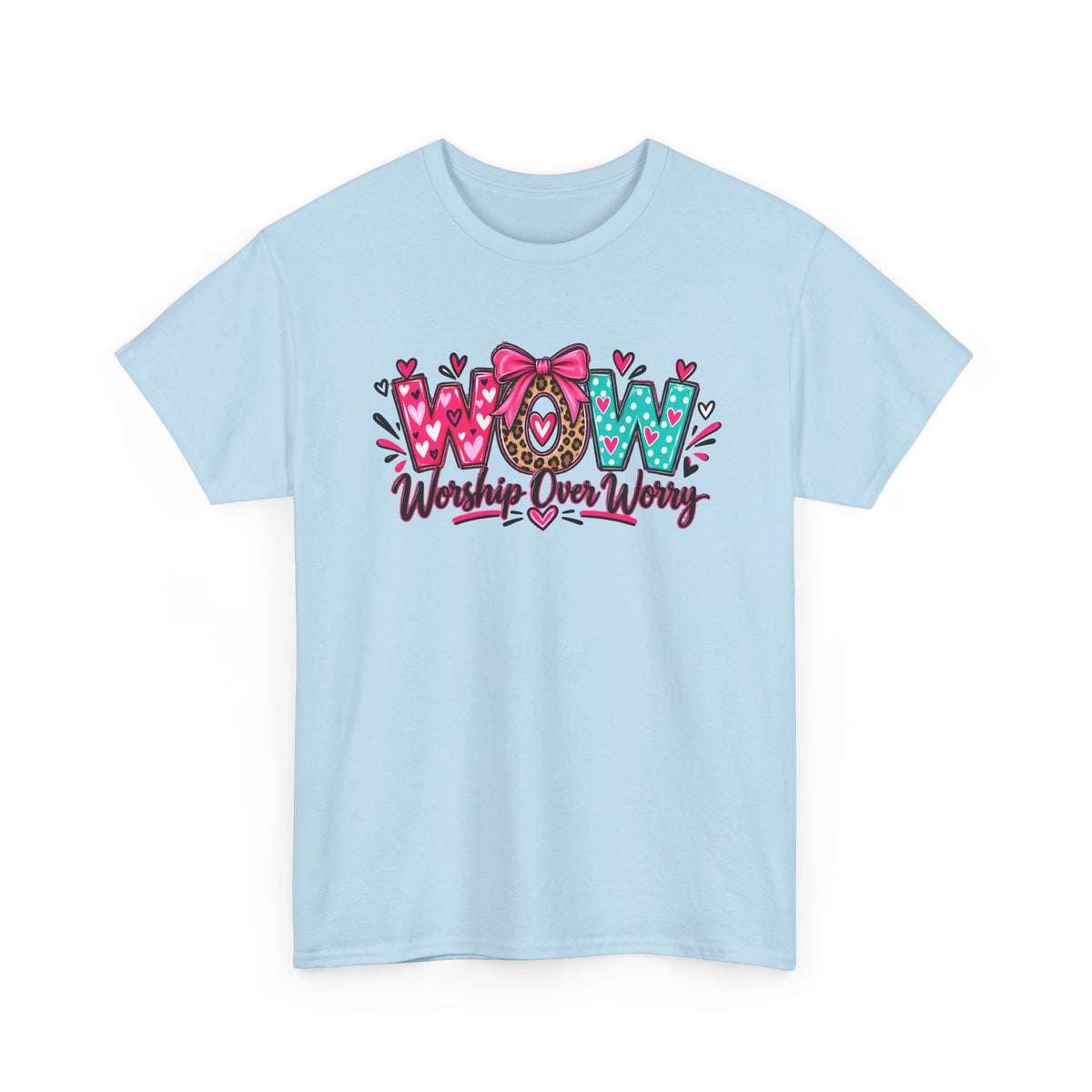 W.O.W. "Worship Over Worry" Graphic Tee — Faith-Inspired Christian Shirt