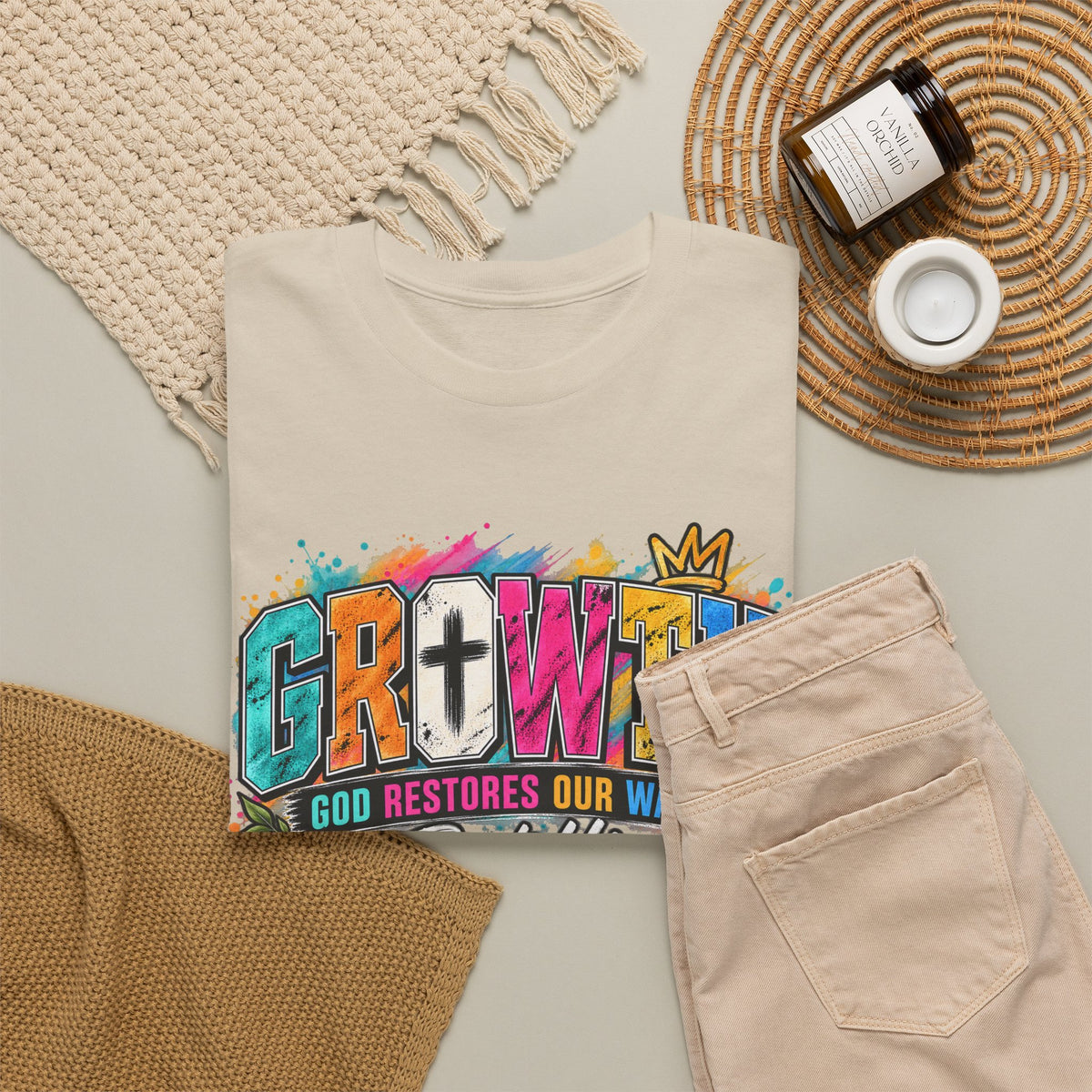 T-Shirt — "GROWTH: God Restores Our Ways, Trust Him" Colorful Faith Graphic