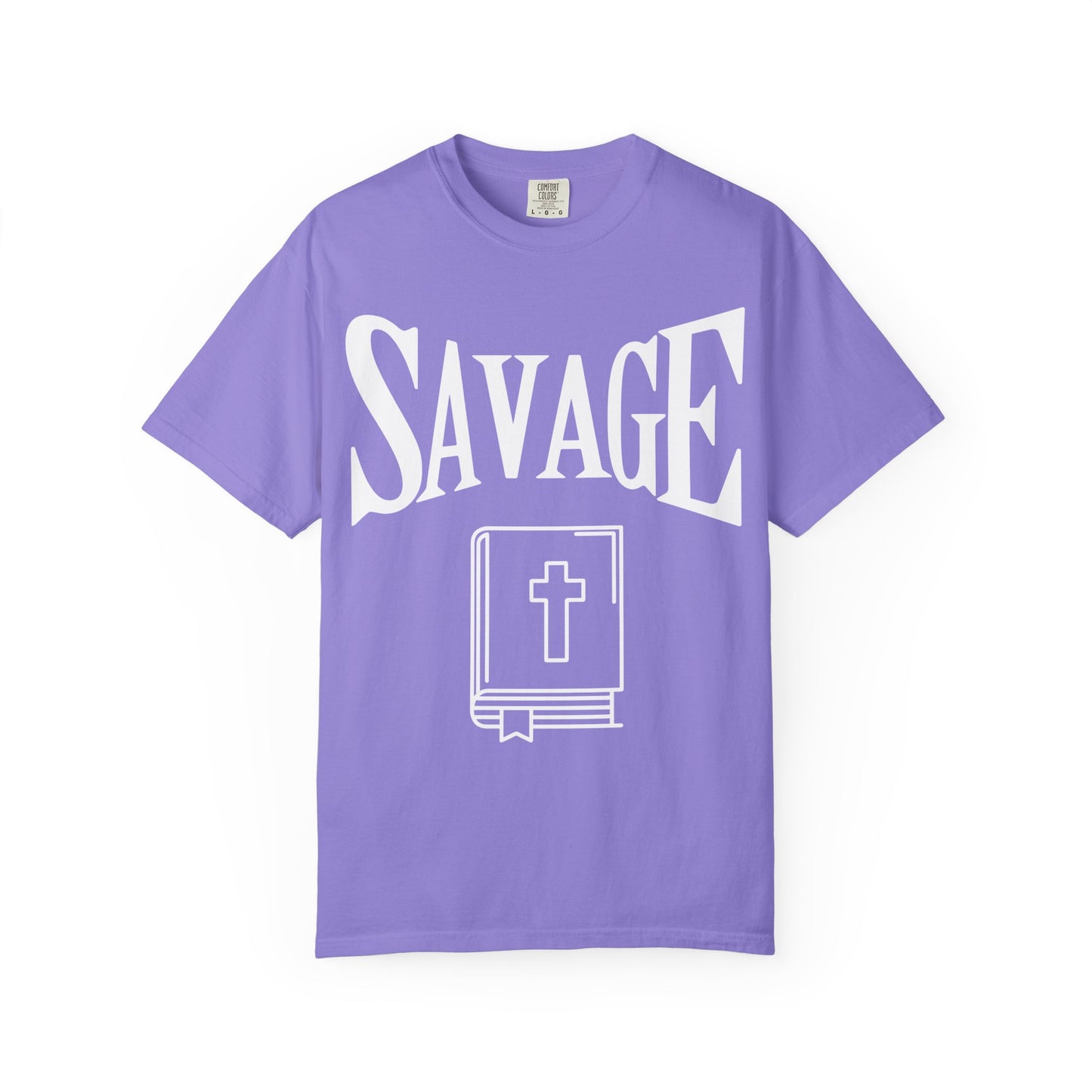 T-Shirt — "SAVAGE" Graphic Tee with Bible Icon (Edgy Faith Streetwear)