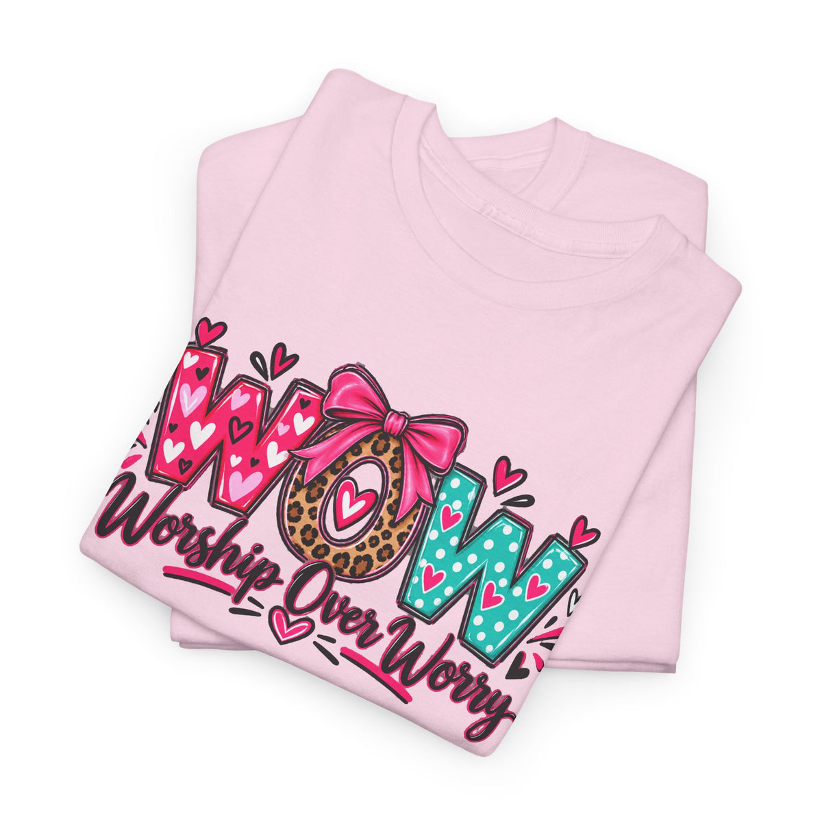 W.O.W. "Worship Over Worry" Graphic Tee — Faith-Inspired Christian Shirt