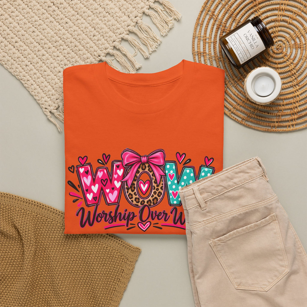 W.O.W. "Worship Over Worry" Graphic Tee — Faith-Inspired Christian Shirt