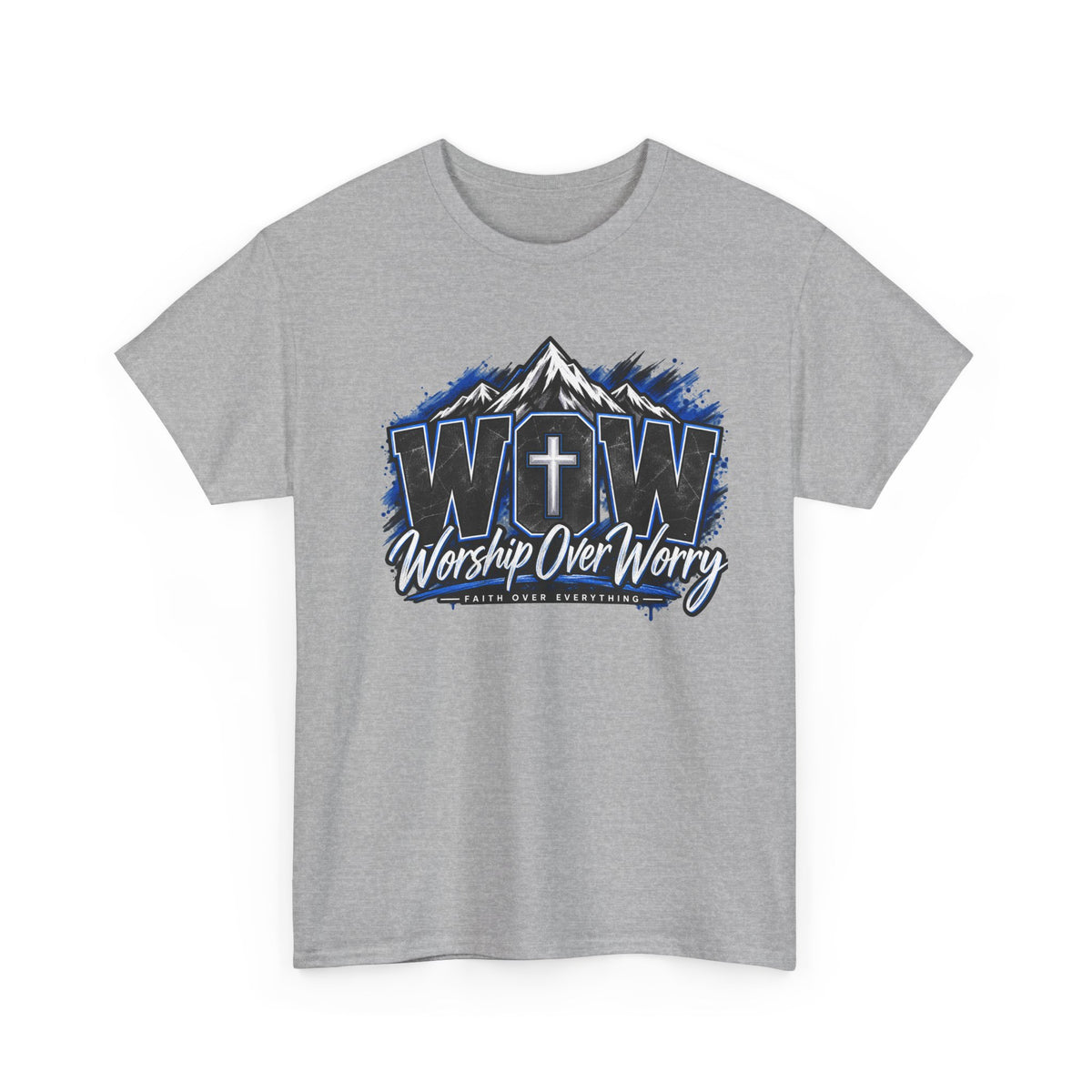 Worship Over Worry T-Shirt — Faith Mountain Cross Graphic Tee
