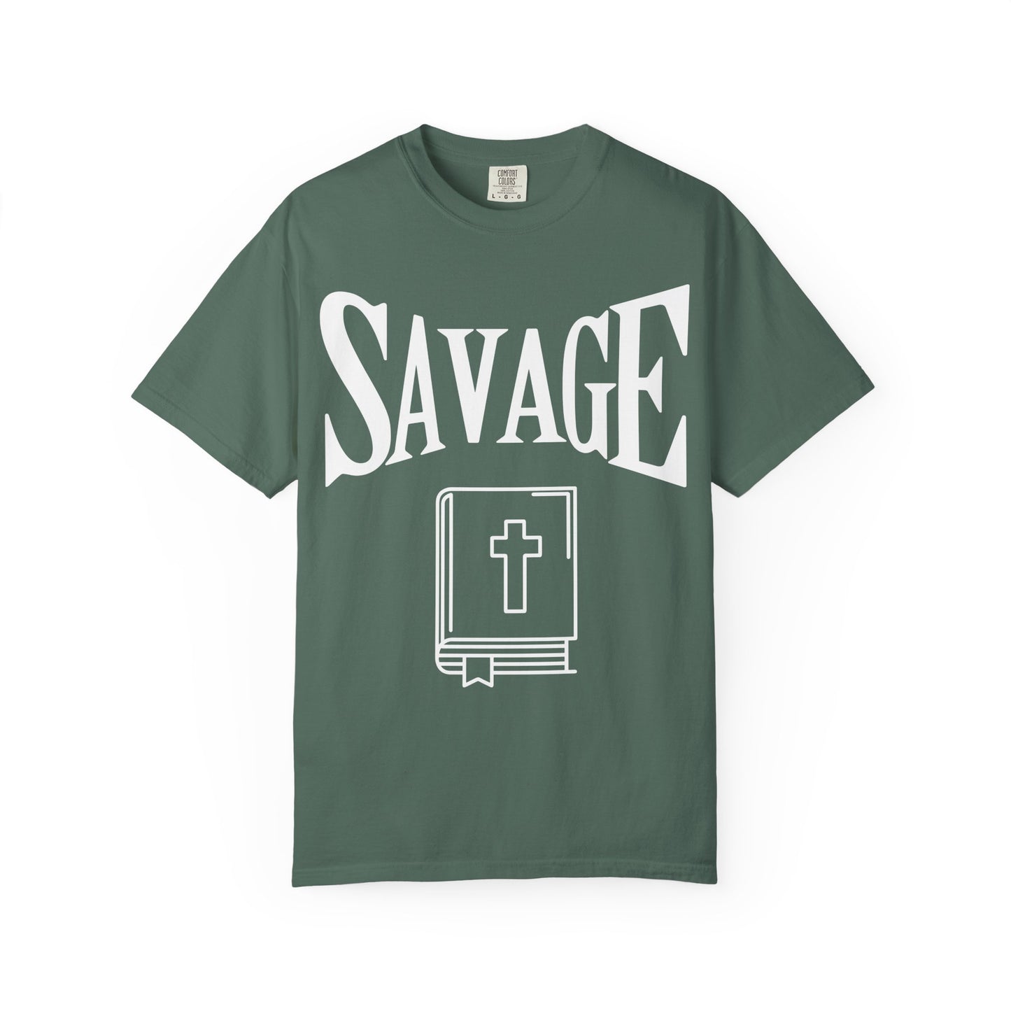 T-Shirt — "SAVAGE" Graphic Tee with Bible Icon (Edgy Faith Streetwear)