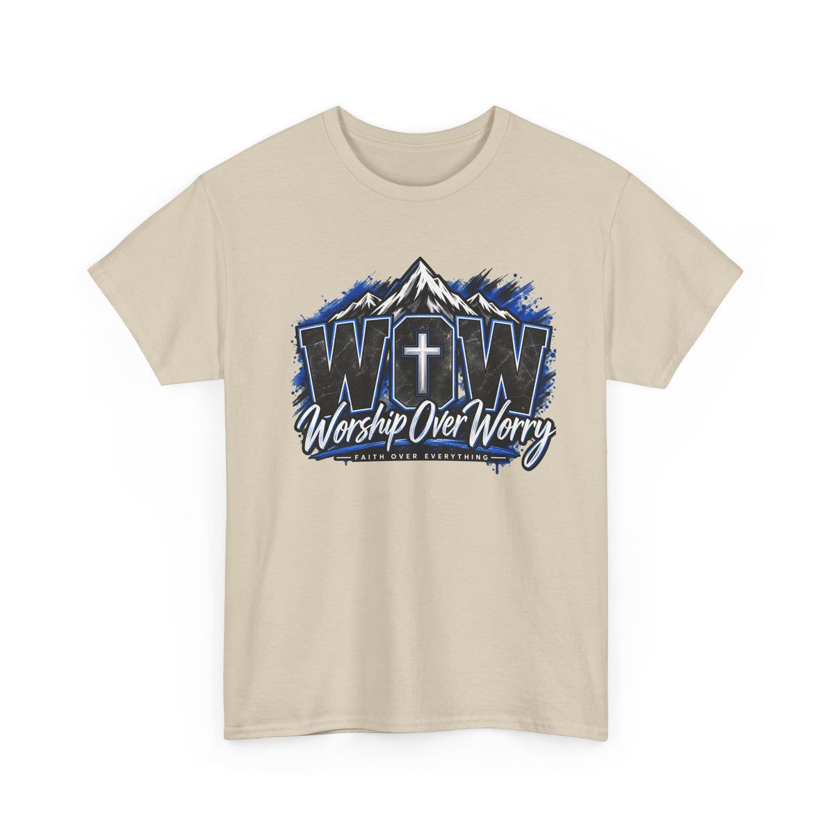 Worship Over Worry T-Shirt — Faith Mountain Cross Graphic Tee