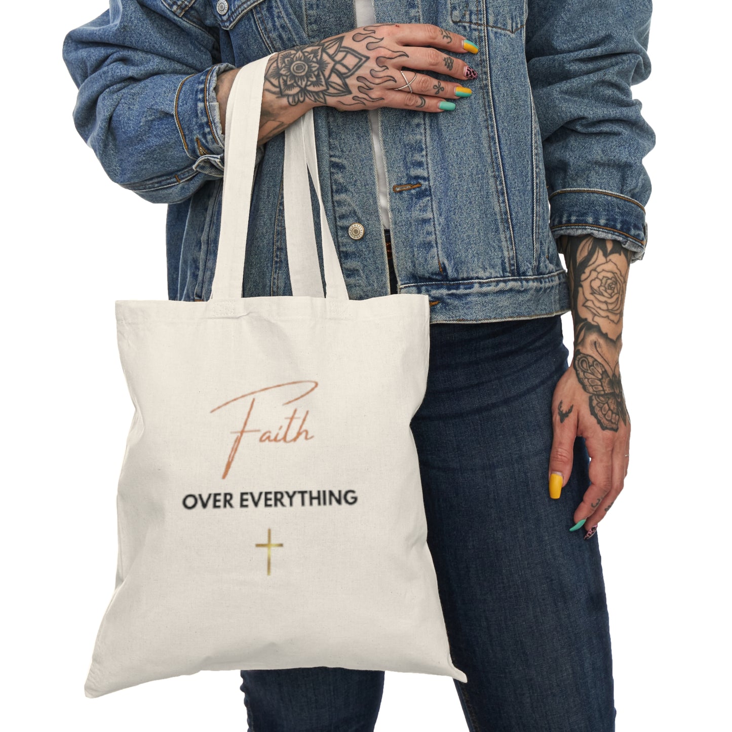Faith Over Everything Natural Tote Bag