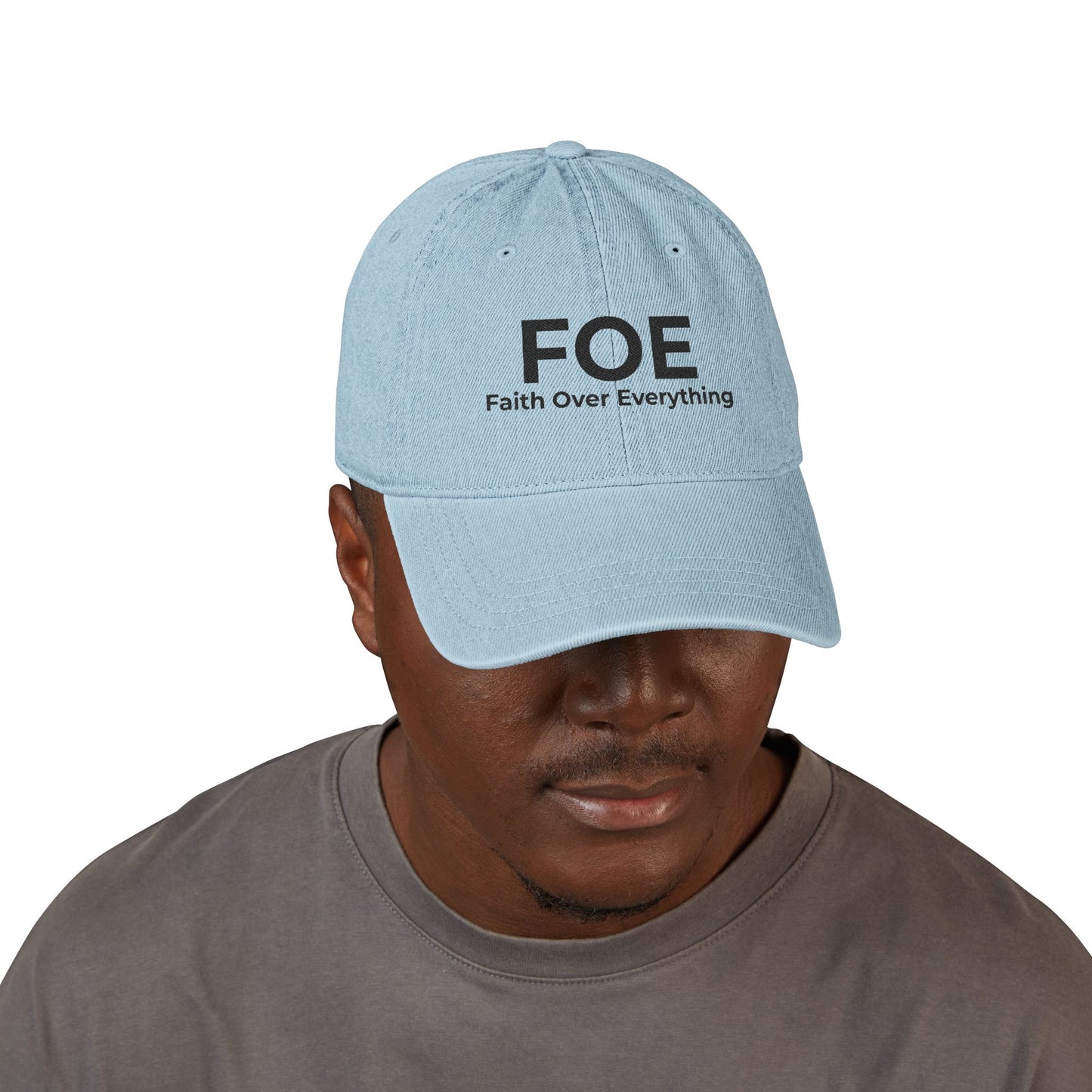 Faith Over Everything™ Denim Embroidered Hat | FOE – Faith Over Everything