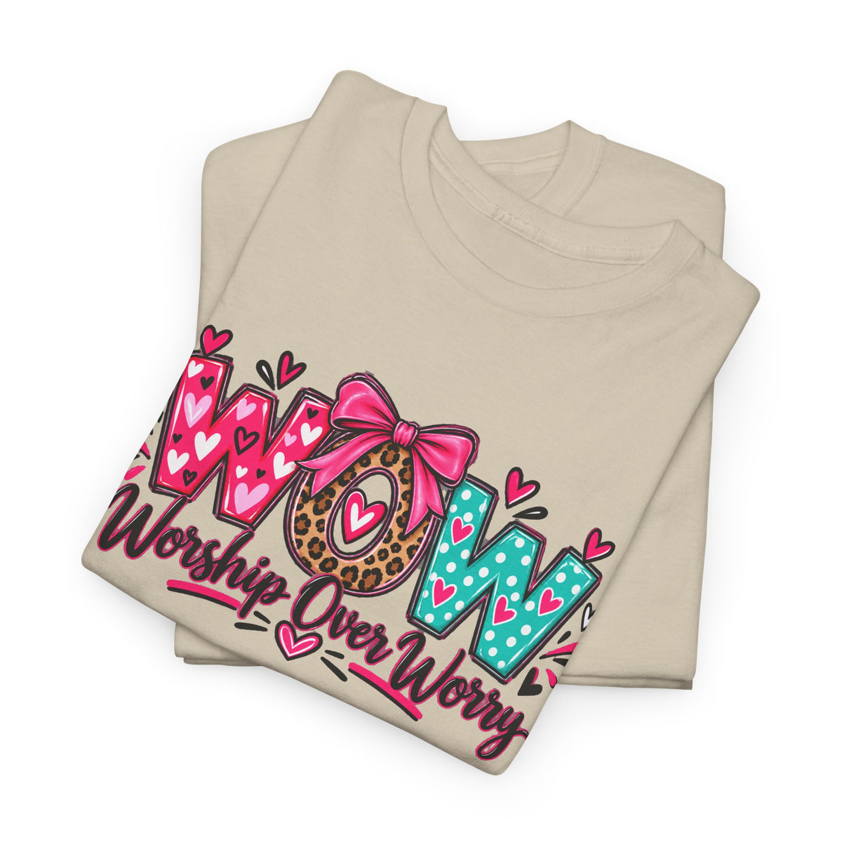 W.O.W. "Worship Over Worry" Graphic Tee — Faith-Inspired Christian Shirt