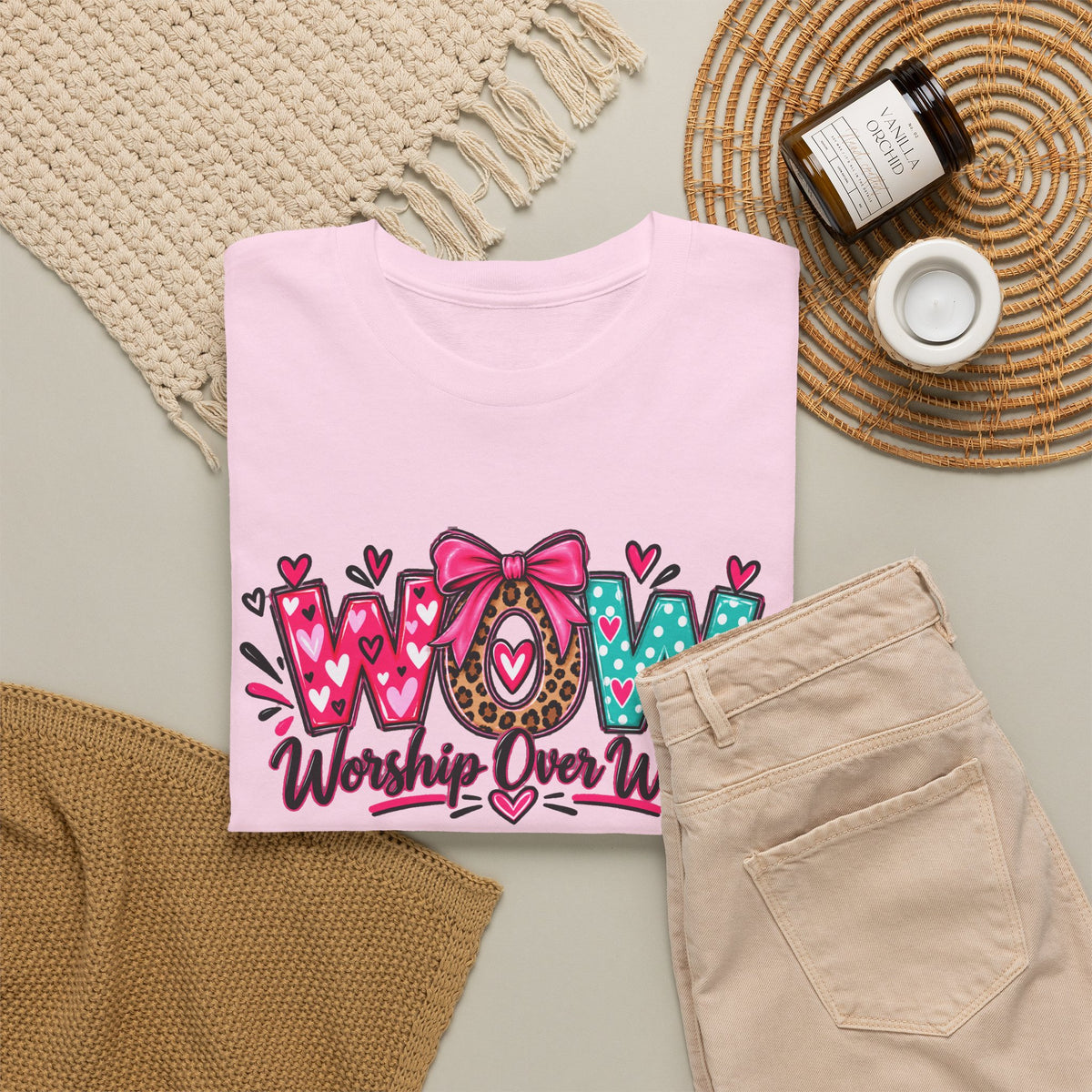 W.O.W. "Worship Over Worry" Graphic Tee — Faith-Inspired Christian Shirt