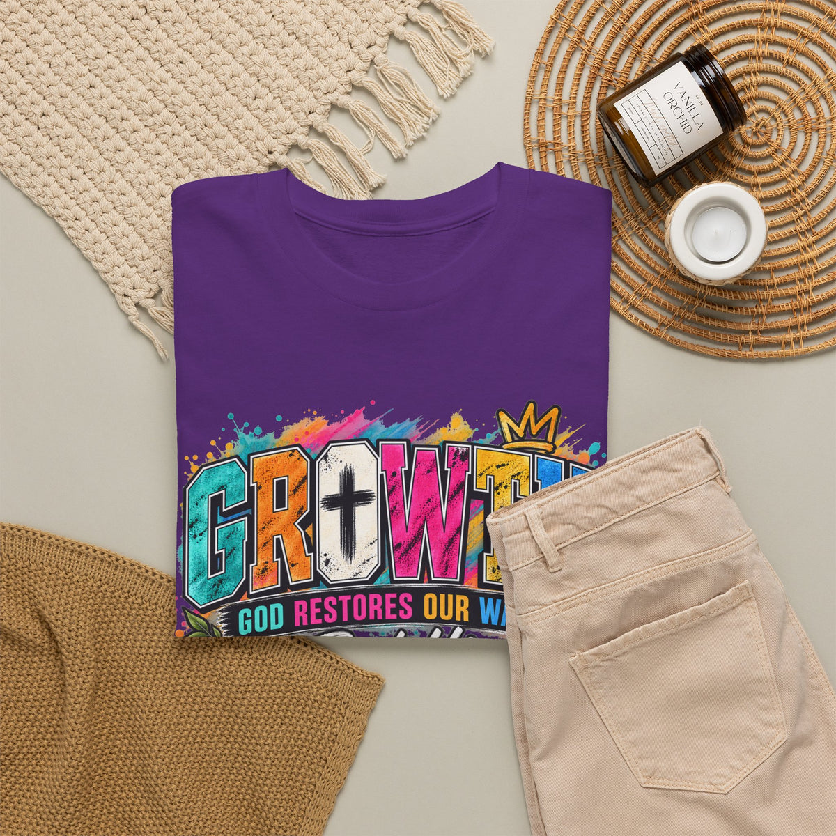 T-Shirt — "GROWTH: God Restores Our Ways, Trust Him" Colorful Faith Graphic