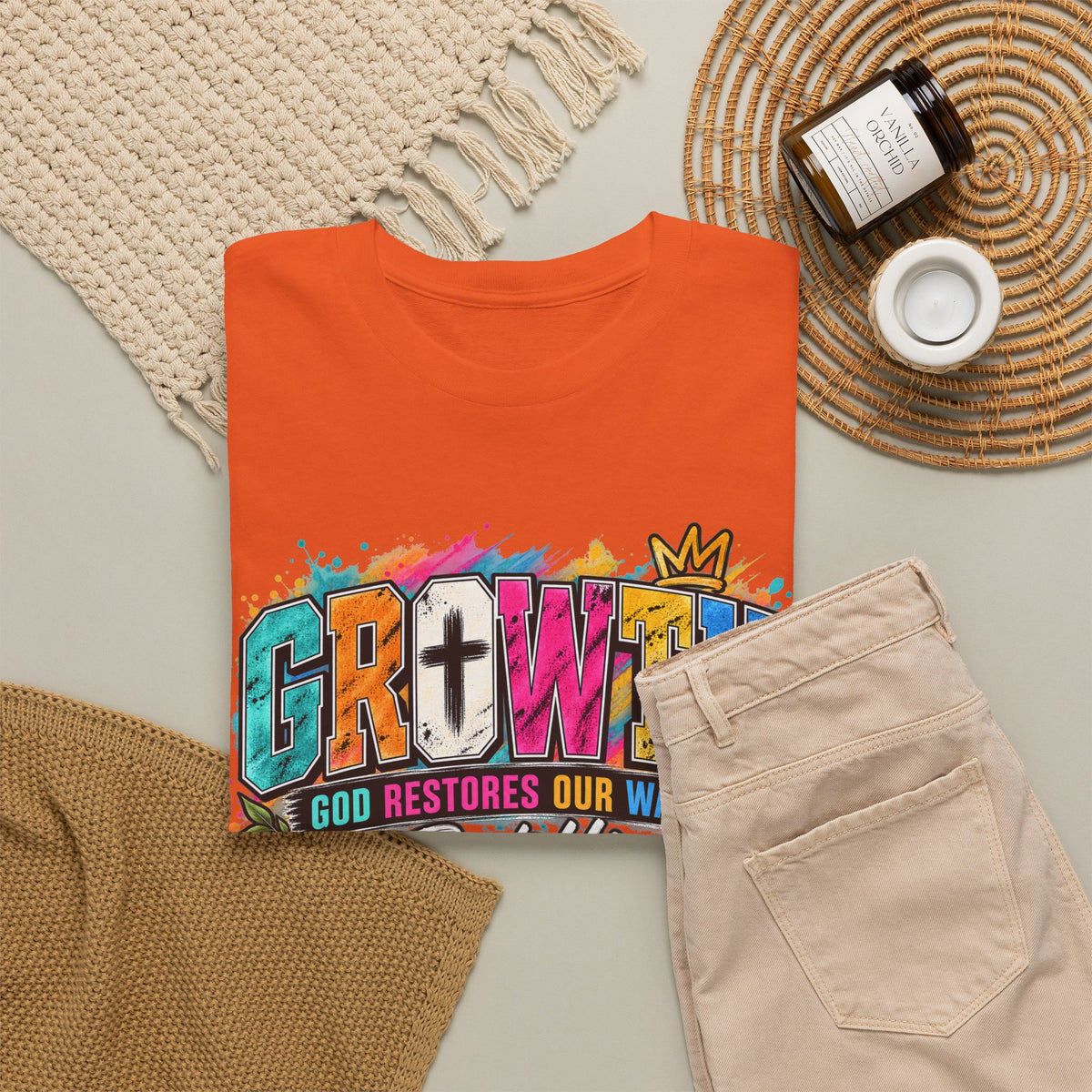 T-Shirt — "GROWTH: God Restores Our Ways, Trust Him" Colorful Faith Graphic