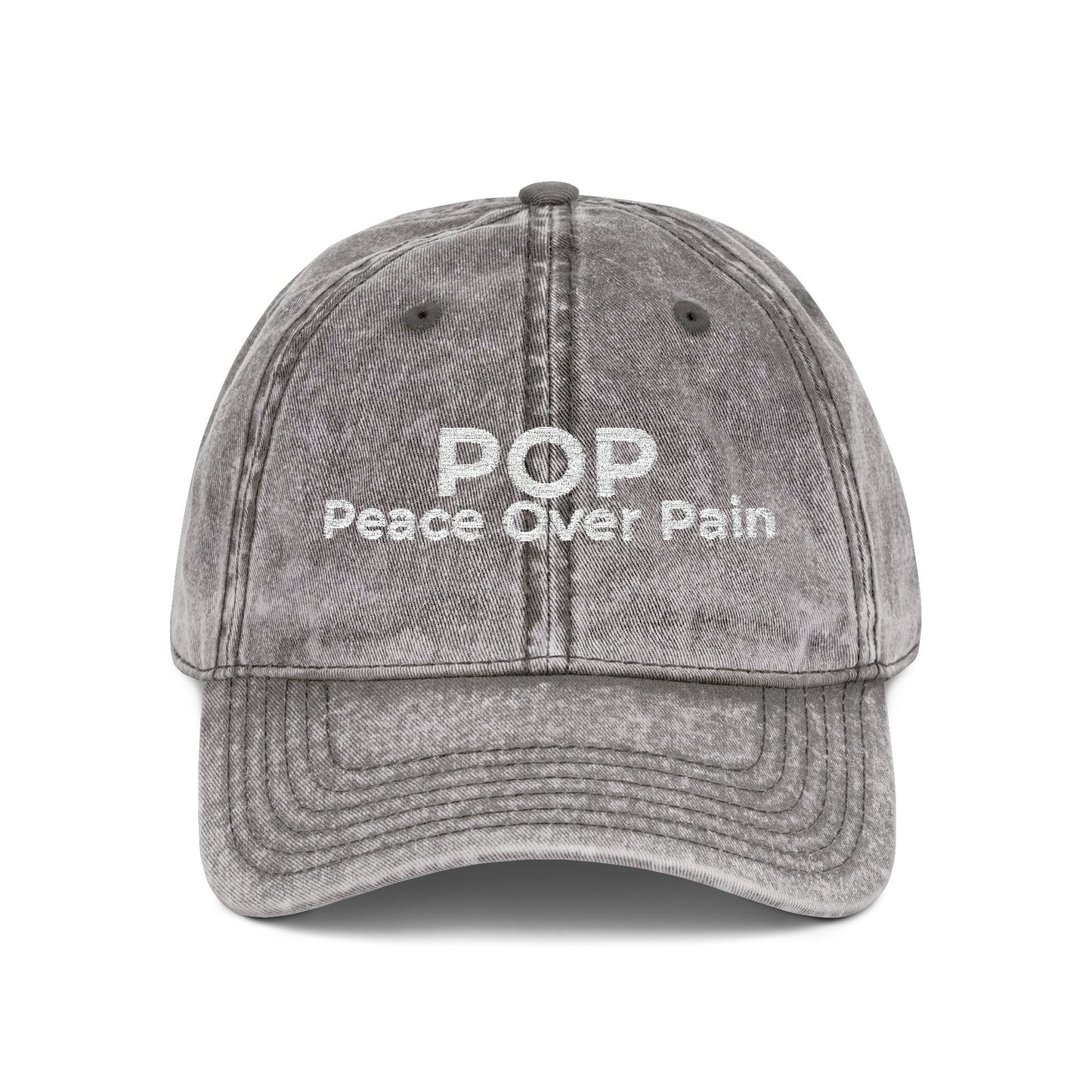 Vintage Embroidered Cap — “POP Peace Over Pain” Red Distressed Hat