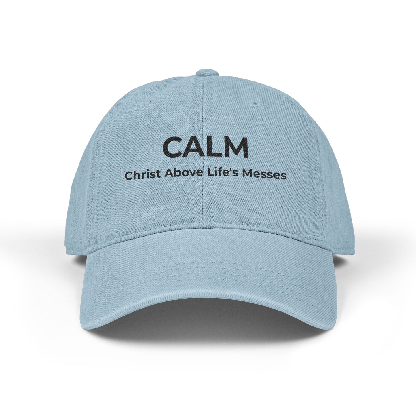 Faith Over Everything™ Denim Embroidered Hat | CALM –Christ Above Life's Messes
