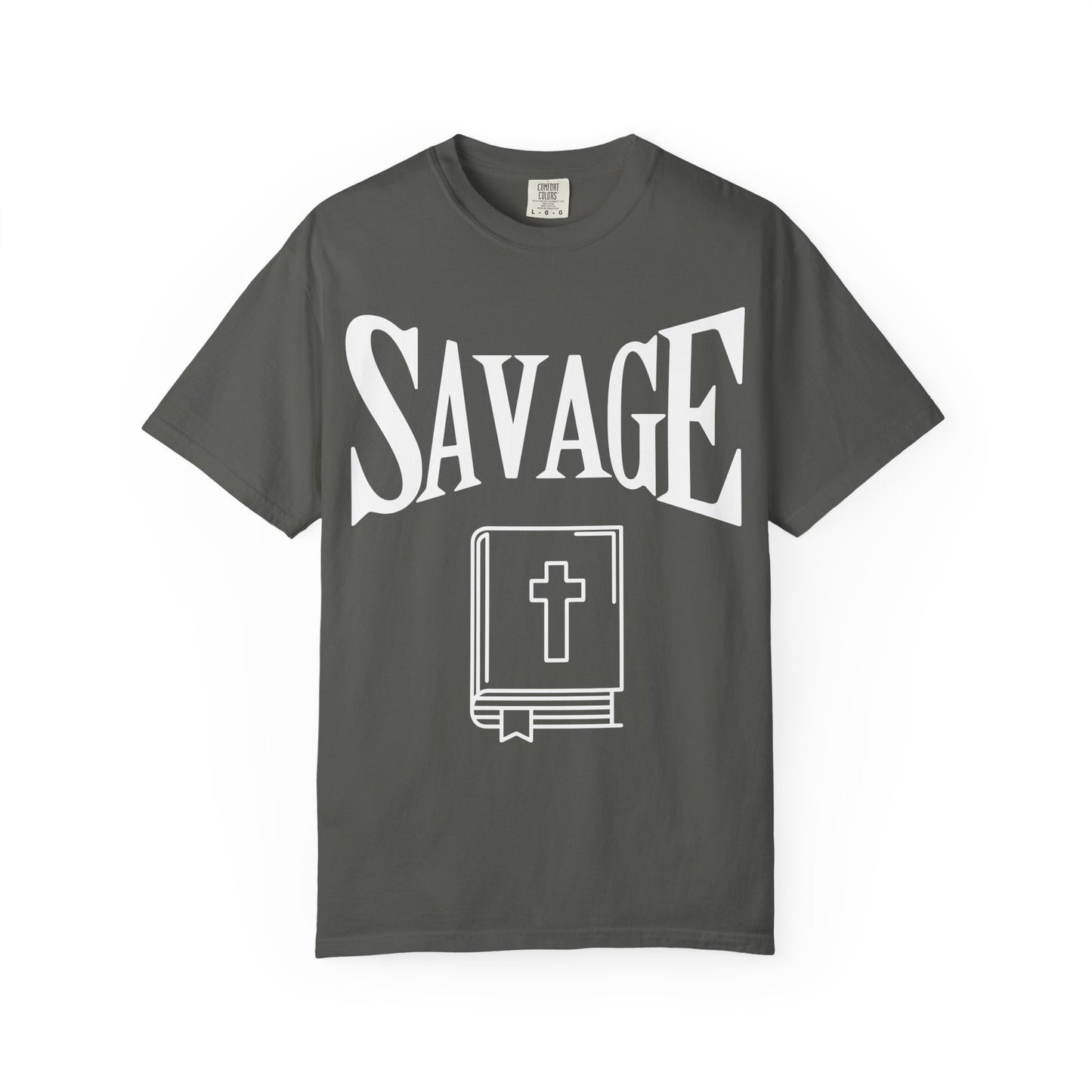 T-Shirt — "SAVAGE" Graphic Tee with Bible Icon (Edgy Faith Streetwear)