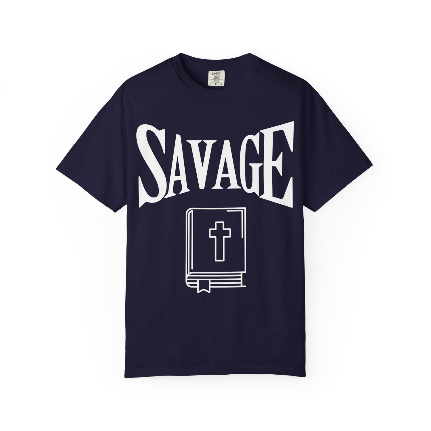 T-Shirt — "SAVAGE" Graphic Tee with Bible Icon (Edgy Faith Streetwear)