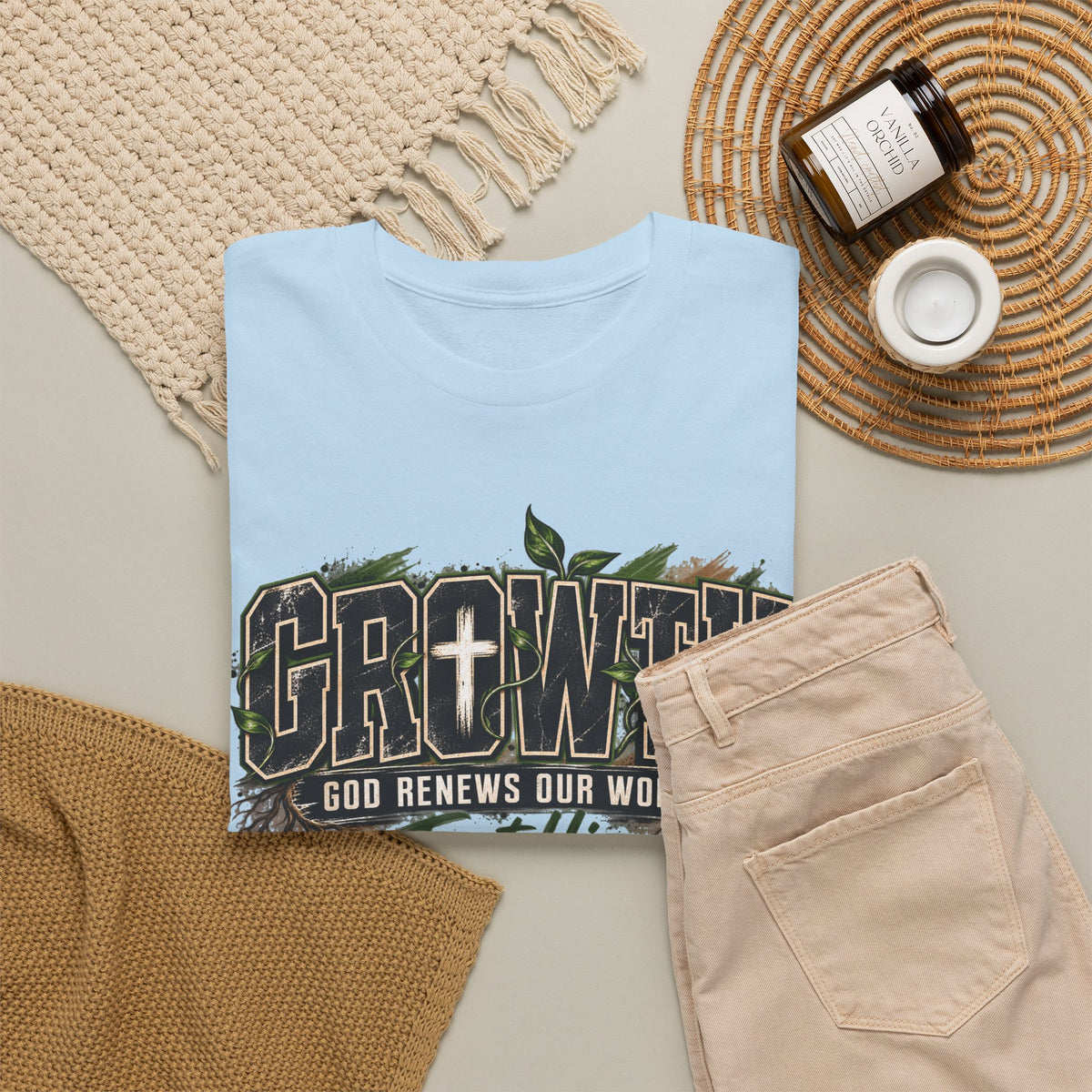 Growth "Trust Him" Christian T-Shirt — God Renews Our Worth Faith Tee