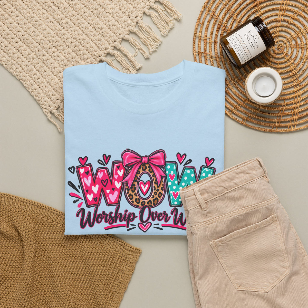 W.O.W. "Worship Over Worry" Graphic Tee — Faith-Inspired Christian Shirt