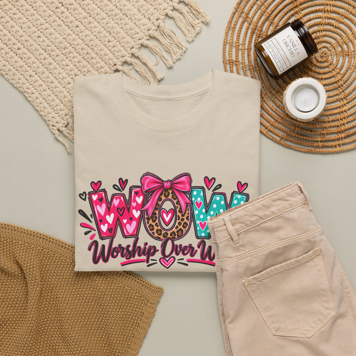 W.O.W. "Worship Over Worry" Graphic Tee — Faith-Inspired Christian Shirt
