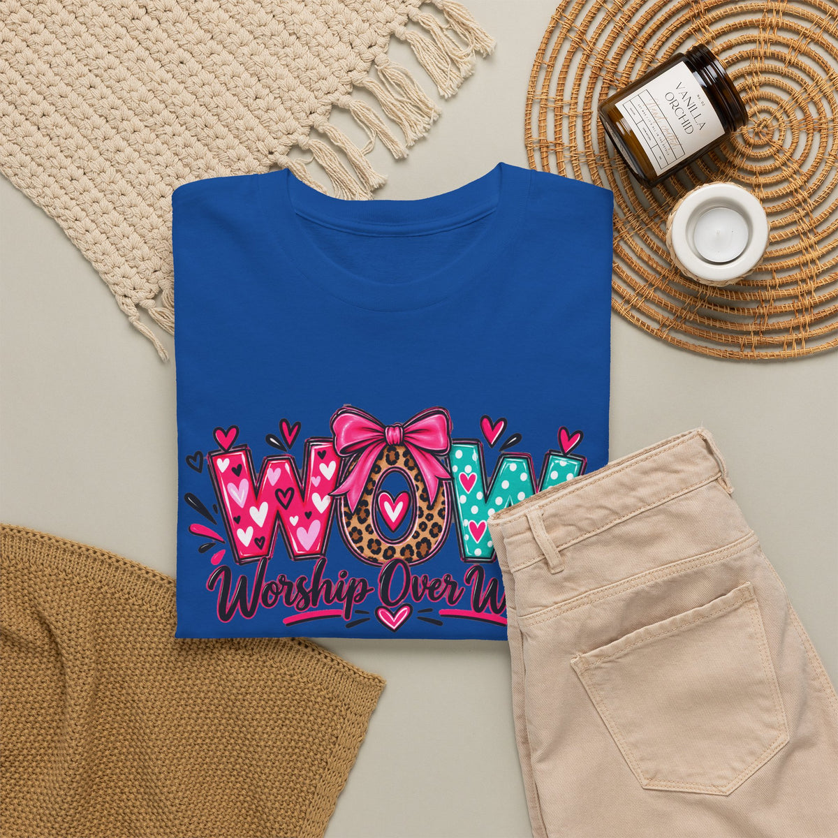 W.O.W. "Worship Over Worry" Graphic Tee — Faith-Inspired Christian Shirt